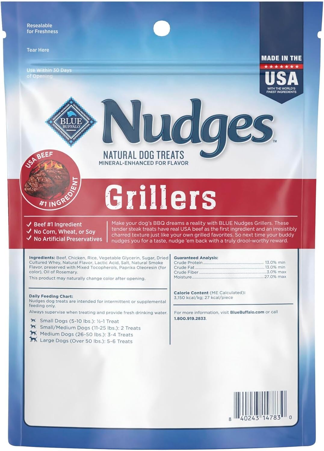 Blue Buffalo Nudges Grillers Natural Dog Treats, Made in the USA with Real Steak, 5-oz Bag - Image 2