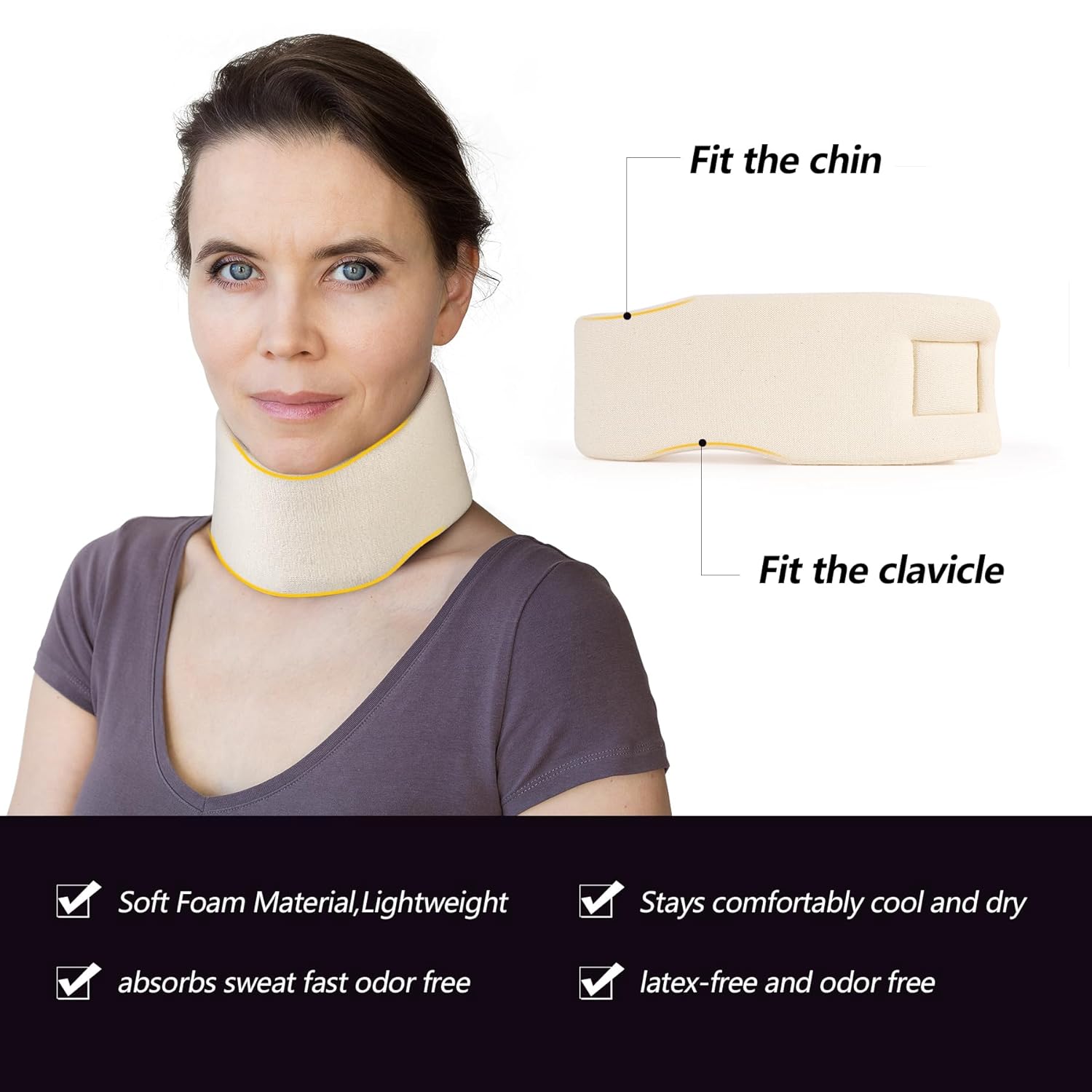 Soft Foam Neck Brace Universal Cervical Collar, Adjustable Neck Support Brace for Sleeping - Relieves Neck Pain and Spine Pressure, Neck Collar After Whiplash or Injury (3" Depth Collar, L) - Image 3
