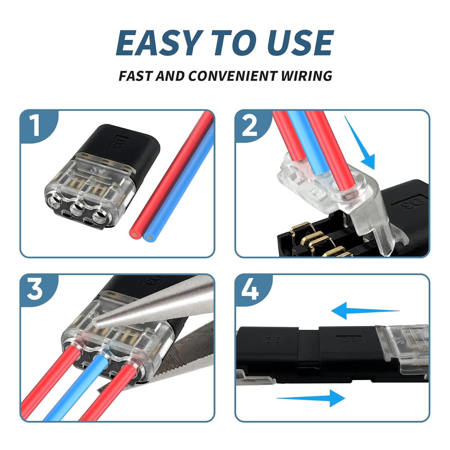 30PCS 3-Pin Wire Plug-in Connector with Locking Buckle, No-Stripping Quick Splice Clips for 22-18 AWG LED Strip Light & Electrical Cable, Tool-Free Fast Secure Connection - Image 4