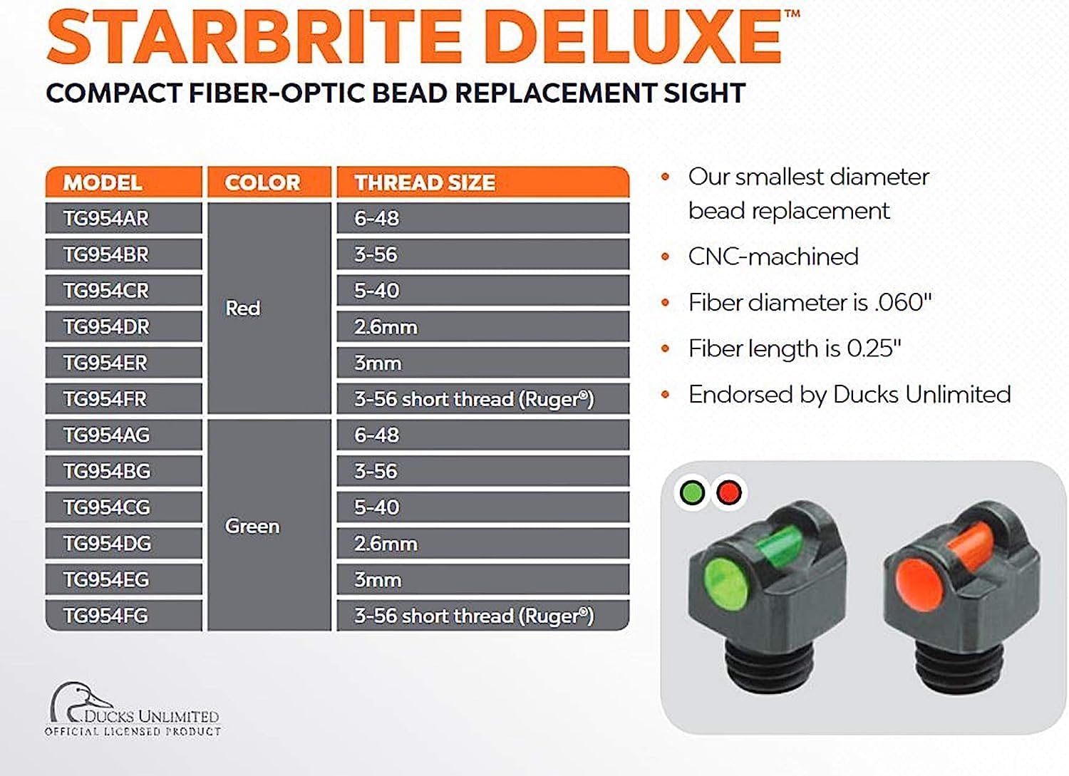 TruGlo Low-Profile All-Metal Construction Starbrite Deluxe Fiber Optic Shotgun Replacement Bead, Red or Green - Image 4