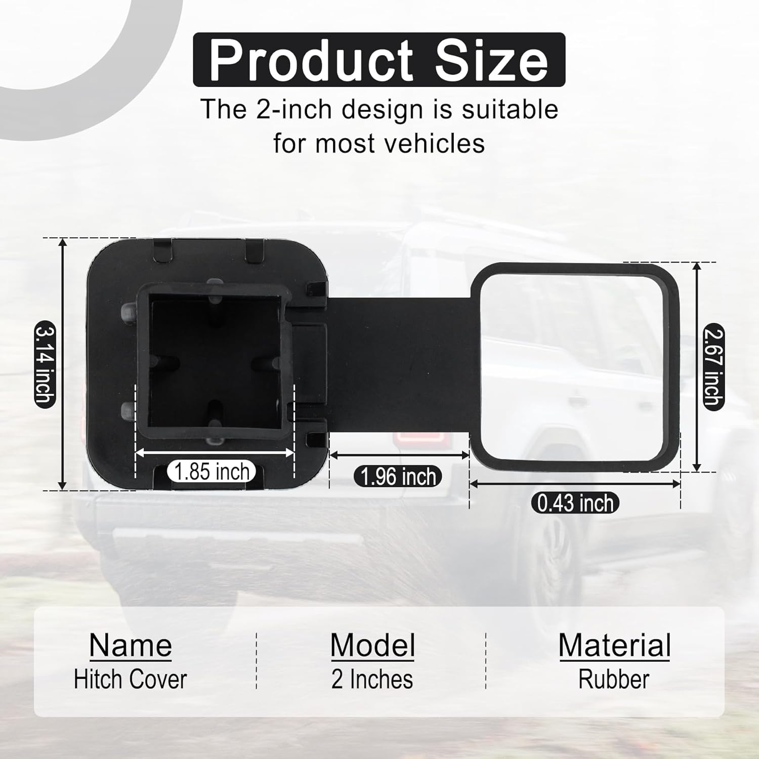 UYYE 2 Inch Rubber Trailer Hitch Cover, American Flag Rubber Tow Tube Cover Plug Cap, Car Exterior Accessories Fits for Most Vehicles Hitch Receivers, Hitch Cover Tube Plug Cap (Black) - Image 2