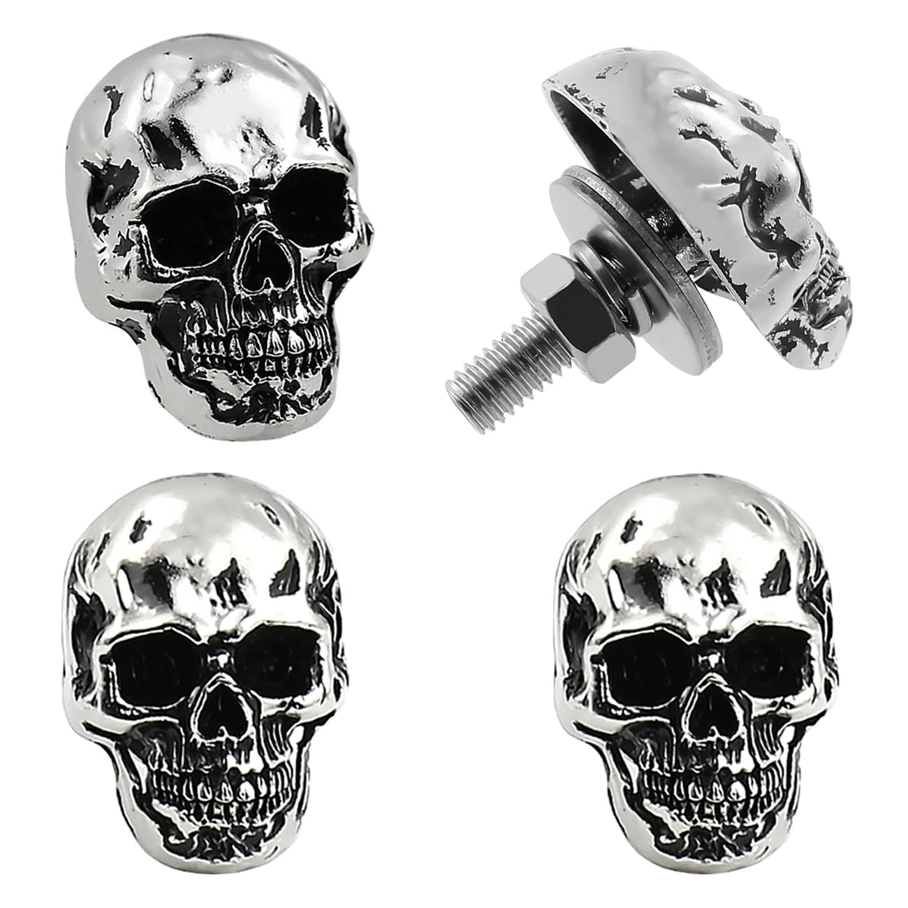 Skull License Plate Screw Fasteners Decorative Cool Funny License Plate Bolts License Plate Frame Kit 4 Pcs Aluminum Alloy Universal Fit Most Cars Truck Motorcycle Vehicle Silver - Image 6
