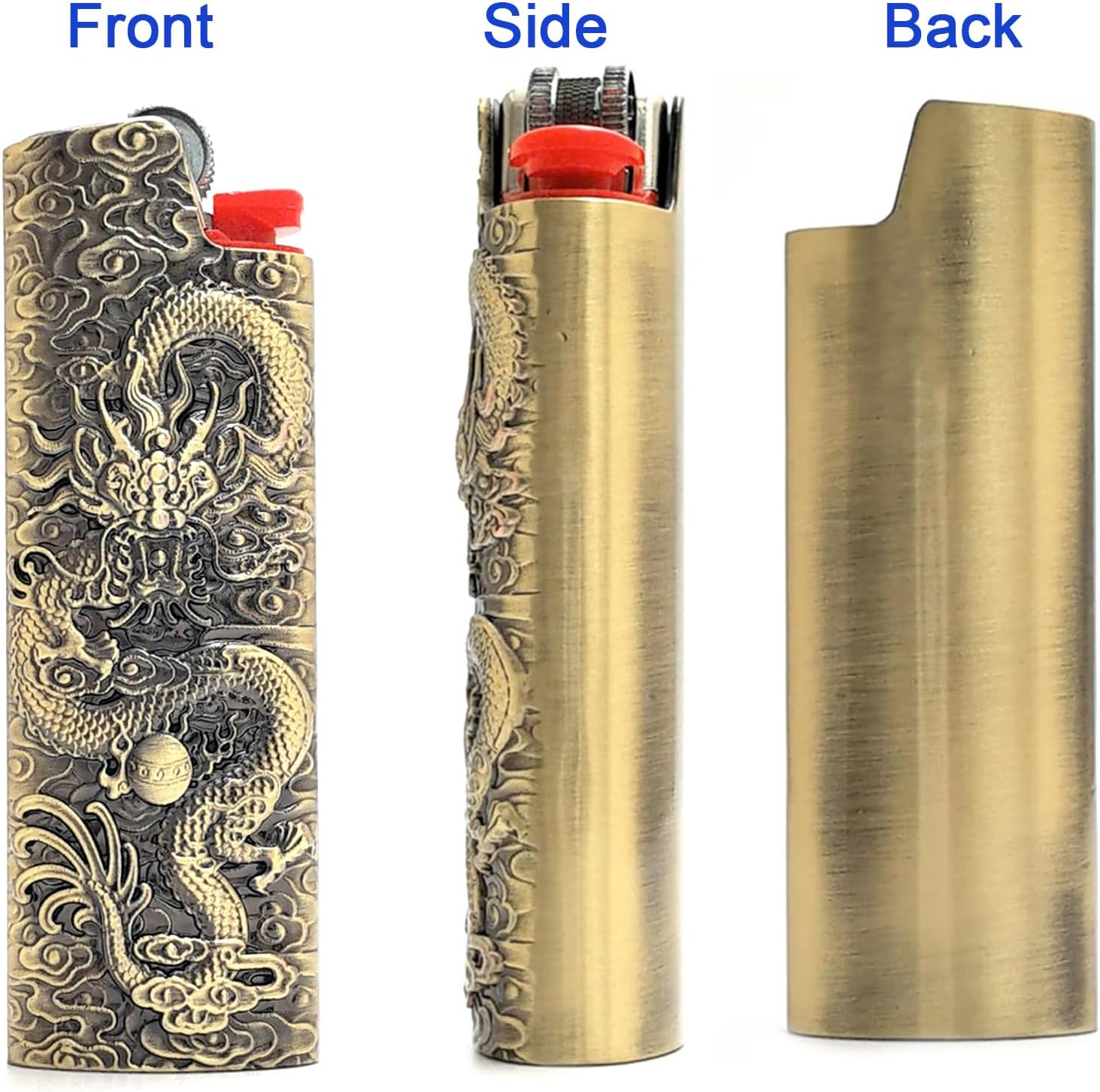 Metal Lighter Case Cover Holder Vintage Dragon Engraving for BIC Full Size Lighter J6 - Image 2
