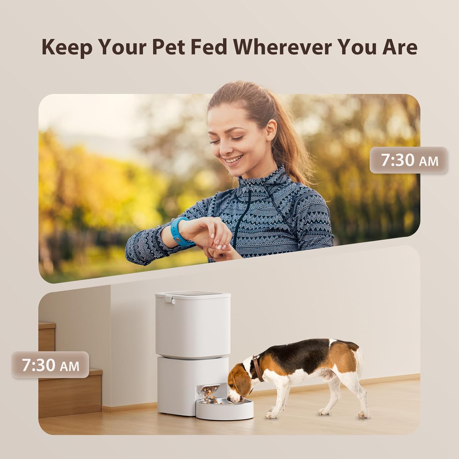 5L/21 Cups Automatic Cat Feeder, Timed Automatic Pet Feeders, Cat Dry Food Dispenser Dual Power, 10 Meals Programmable 1-15 Portion Control Cats Feeder, Pet Food Dispenser for Cats & Puppy(Not WiFi) - Image 6