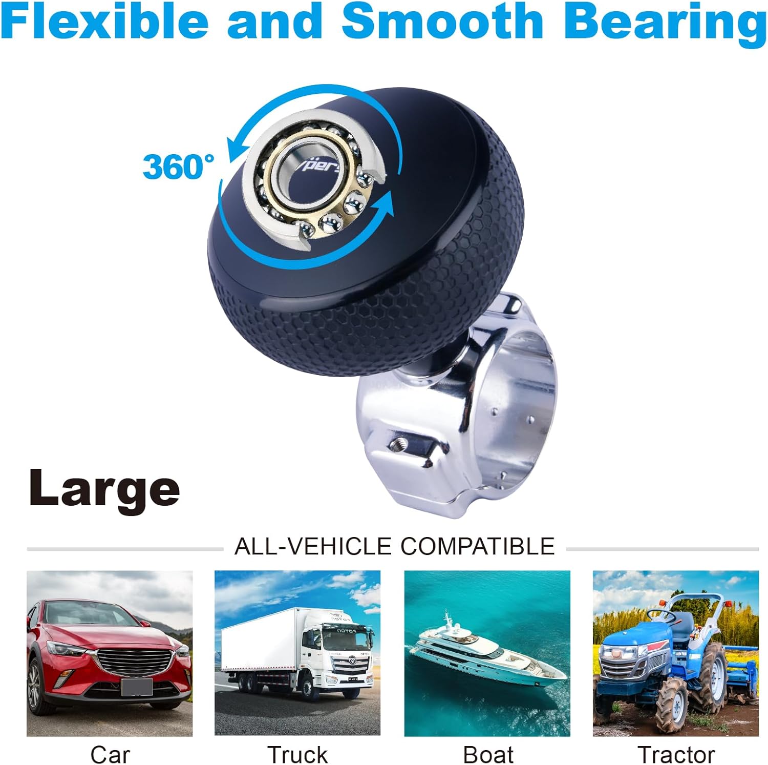 Hypersonic Large Steering Wheel Knob Spinners, Vehicle Steering Wheel Spinners Ball Durable Suicide Knob for Car, SUV, Trucks, Tractors, Boat etc (Black) - Image 3