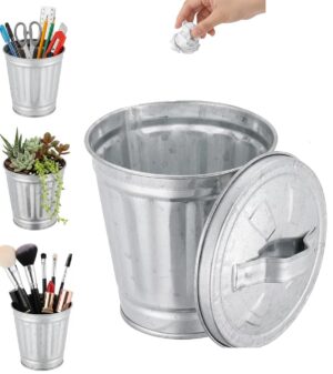 Silver Mini Galvanized Trash Can wi...