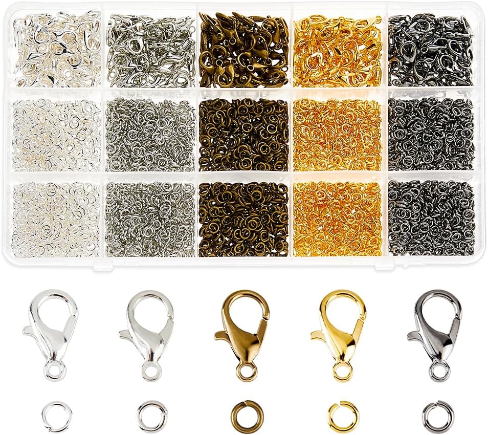 SUPERFINDINGS 3800Pcs 5 Colors Lobster Claw Clasps and Open Jump Rings Set Alloy Lobster Clasps with Brass Open Jump Rings Bracelet Clasp and Closures for Jewelry Making DIY Zipper Pull
