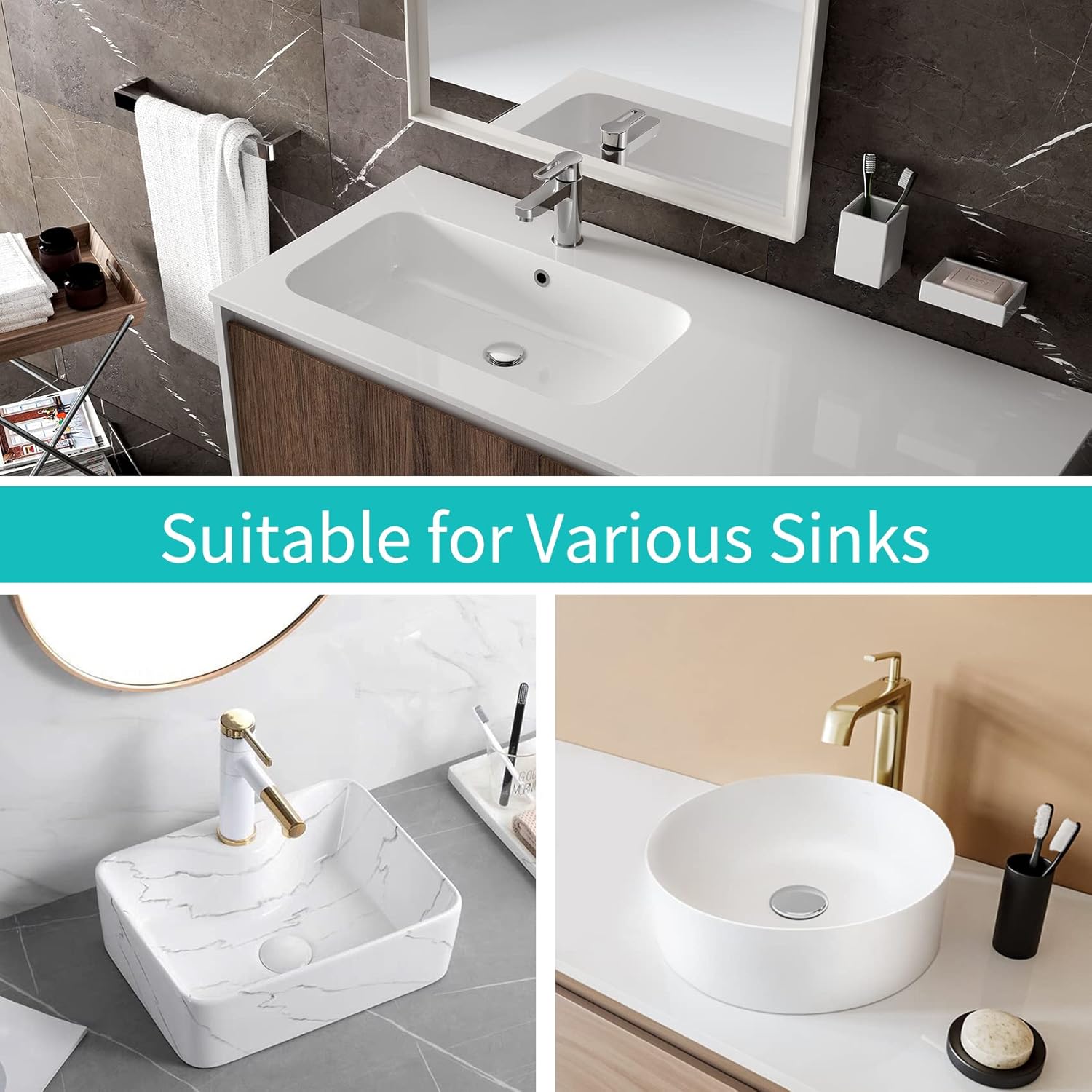 Universal Bathroom Sink Stopper with Hair Catcher, for 1.04-1.97 Inch Drain Hole, Spring Core Bathtub Drain Cover, Pop Up Sink Plug Basin Drain Strainer, Large Lid Gray - Image 2