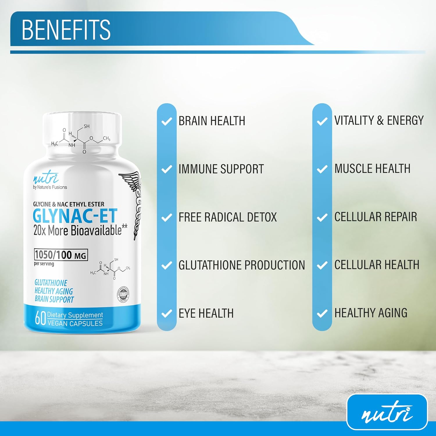 GlyNAC-ET NAC Supplement N-Acetyl Cysteine Ethyl Ester - 20x More Bioavailable - Glycine & N-Acetylcysteine Ethyl Ester Anti Aging Supplement, Boost Glutathione, 60 Capsules - Nutri - 3rd Party Tested - Image 3
