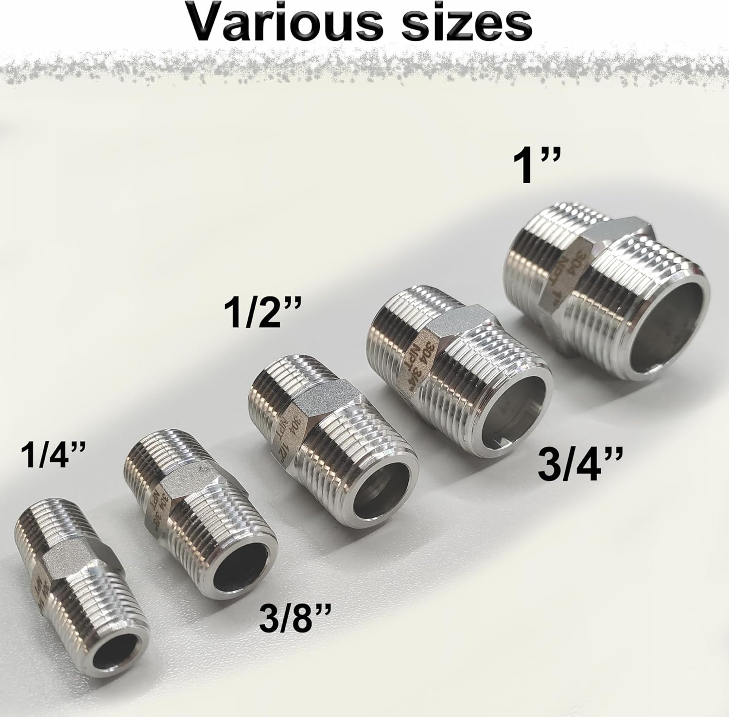 3/8" NPT Male Hex Nipple Pipe Fittings, 304 Stainless Steel 3/8 inch Threaded Pipe Adapter Fittings Equal Nipples Connectors, 4pcs Male Straight Connector Pipe Fitting - Image 9