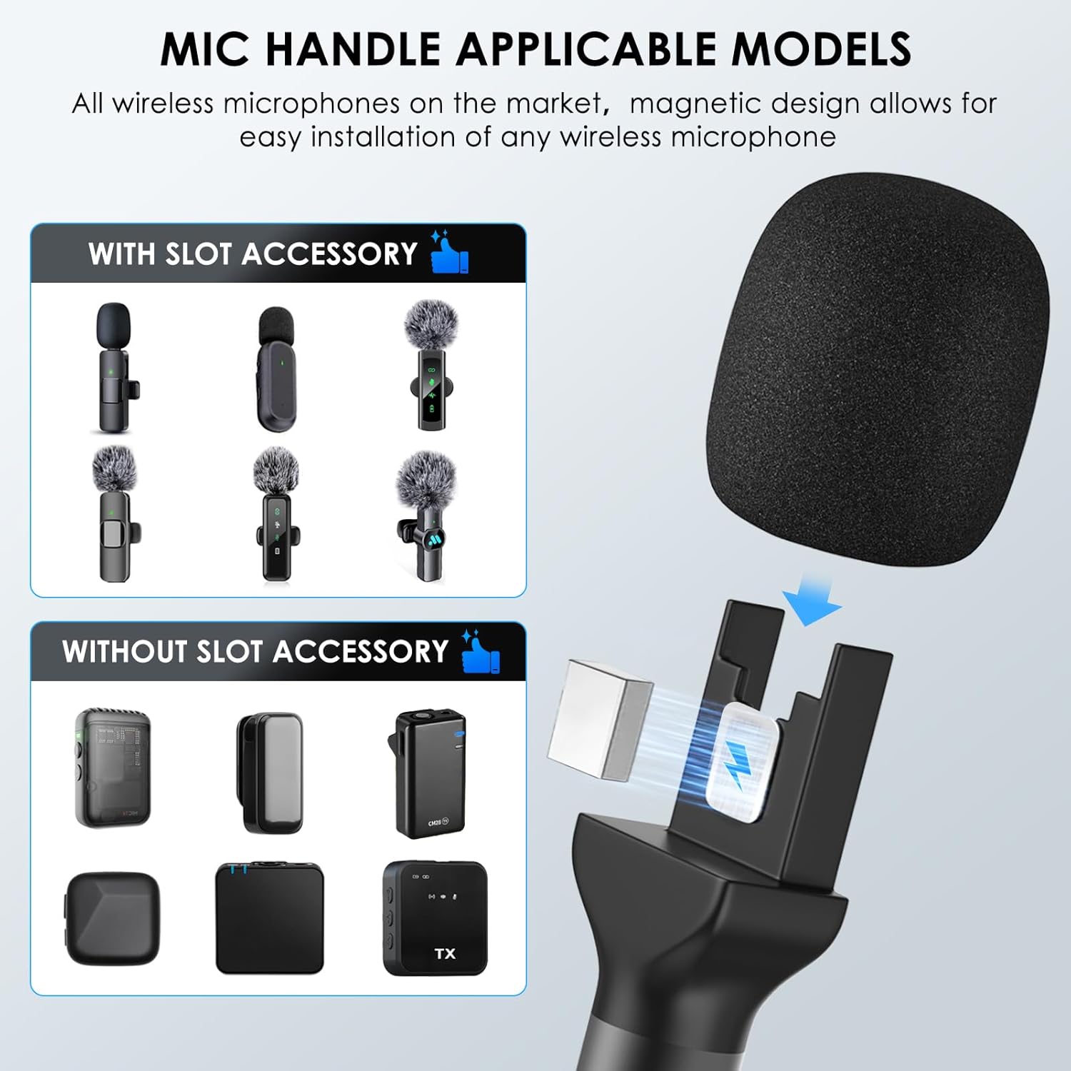 Handheld Adaptor for Interview Mic, Mic Handle Compatible with DJI, Rode and All Lav Microphone, Wireless Microphone Handle, Mic Holder with 3 Pop Filter and Flag Station for Vlogging, Reports - Image 2