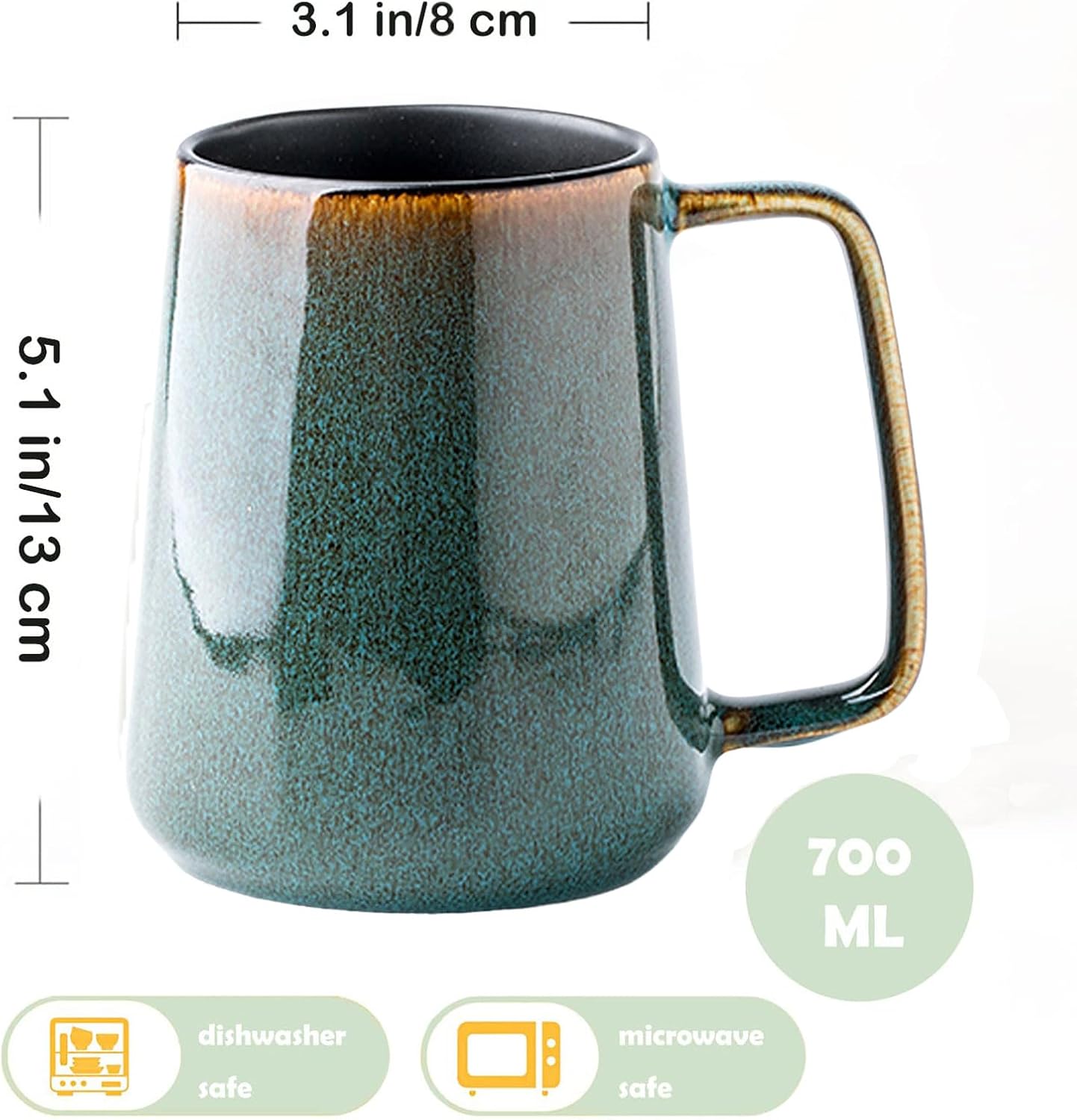 Large Ceramics Coffee Mugs,24 oz,Large Handle Design,Extra Large Tea and Coffee Cup for Office and Home,Microwave and Dishwasher Safe(Color:24 oz green) - Image 2