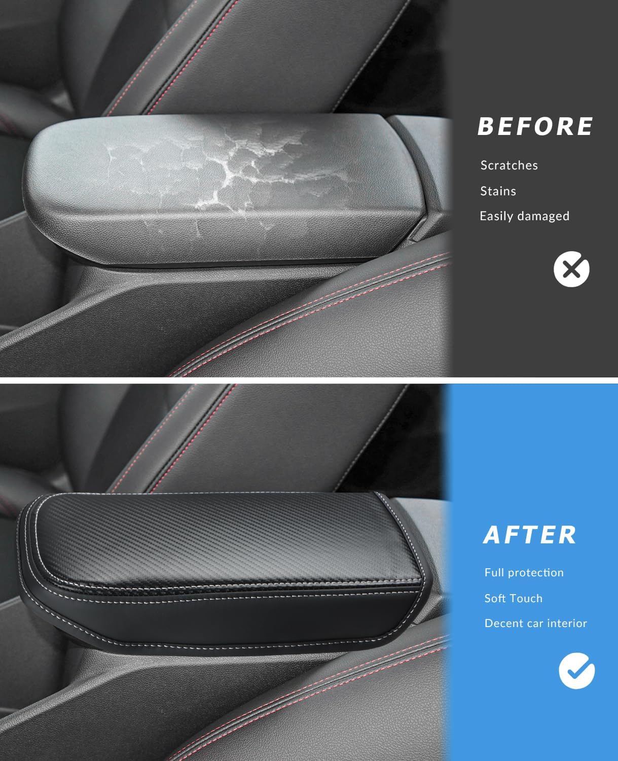 INTGET Carbon Fiber Leather Armrest Cover for 2024-2026 Chevy Trax Console Lid - Image 3