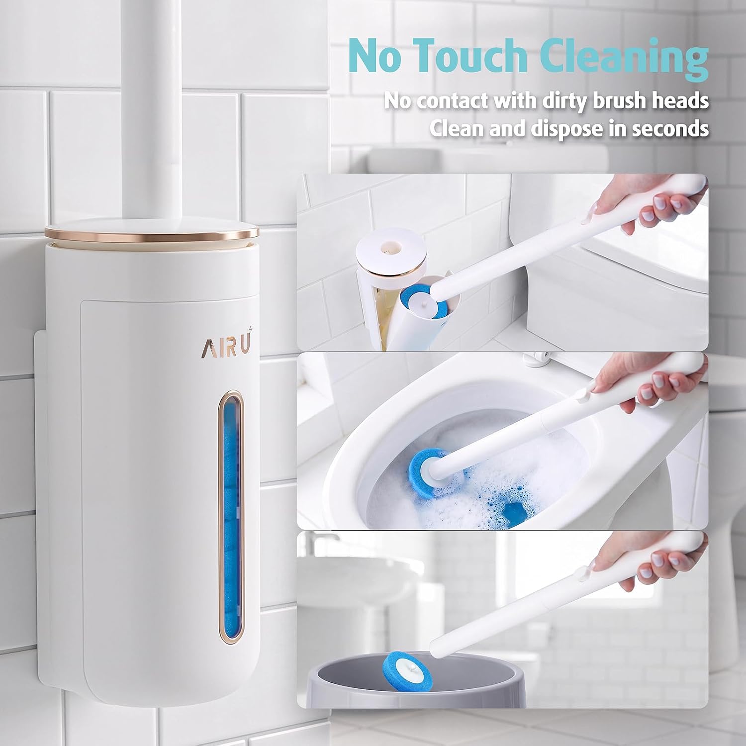 AIR U+ Disposable Toilet Brush, Toilet Bowl Cleaning System with 24 Count Wand Refill, Clean Brush Starter Kit with 1 Toilet Wand, 1 Storage Caddy and 1 Fragrant Tablet (1 + 24) - Image 7