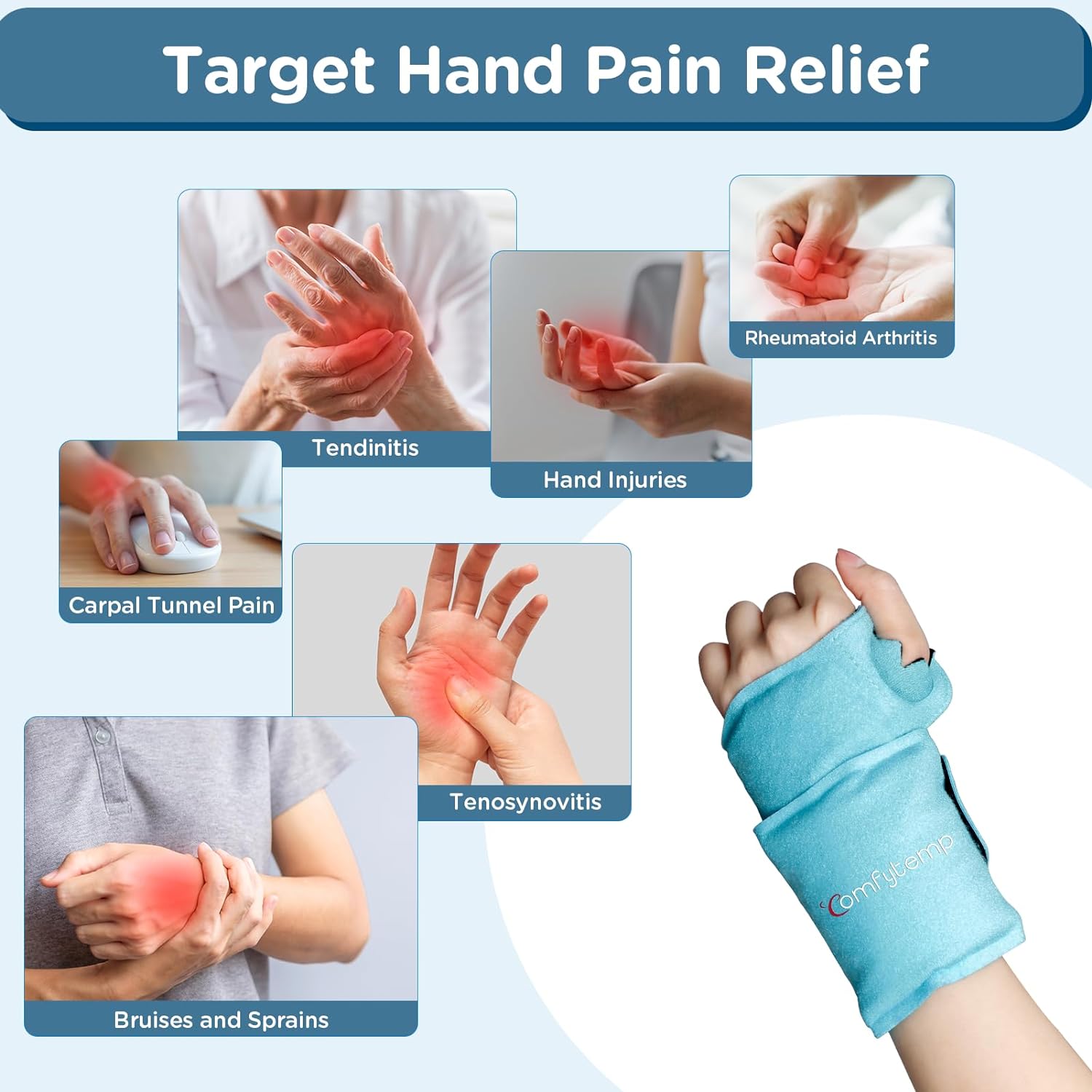 Comfytemp Wrist Ice Pack Wrap for Carpal Tunnel Relief, FSA Eligible Items Only List, Wrist Brace for Hand Pain, Gel Ice Packs for Injuries Reusable, Hot Cold Compression Glove for Tendonitis - Image 2