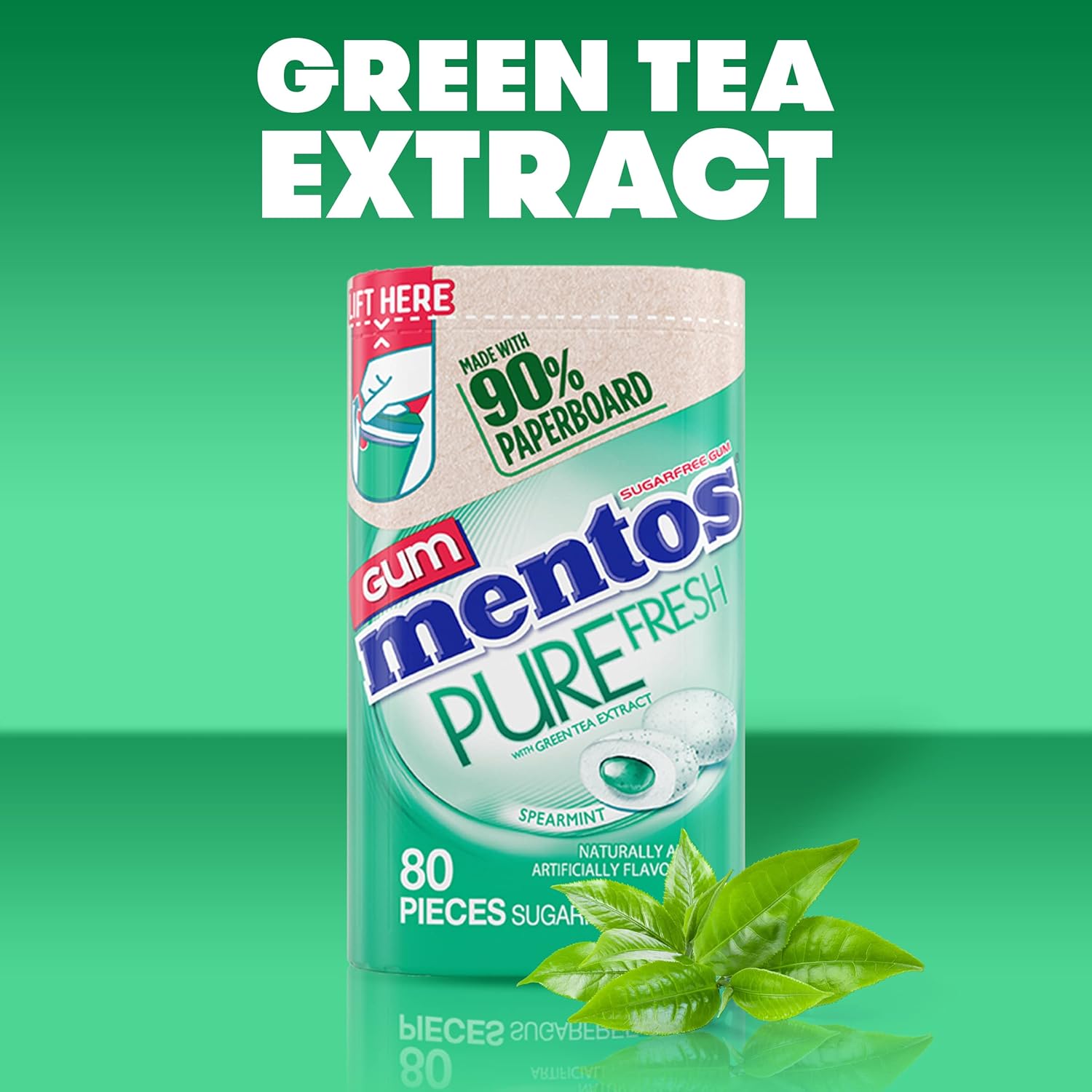 Mentos Pure Fresh Sugar-Free Chewing Gum with Xylitol, Spearmint, in a recyclable 90% Paperboard Bottle, 80 Piece, Pack of 4 Bottles - Image 5
