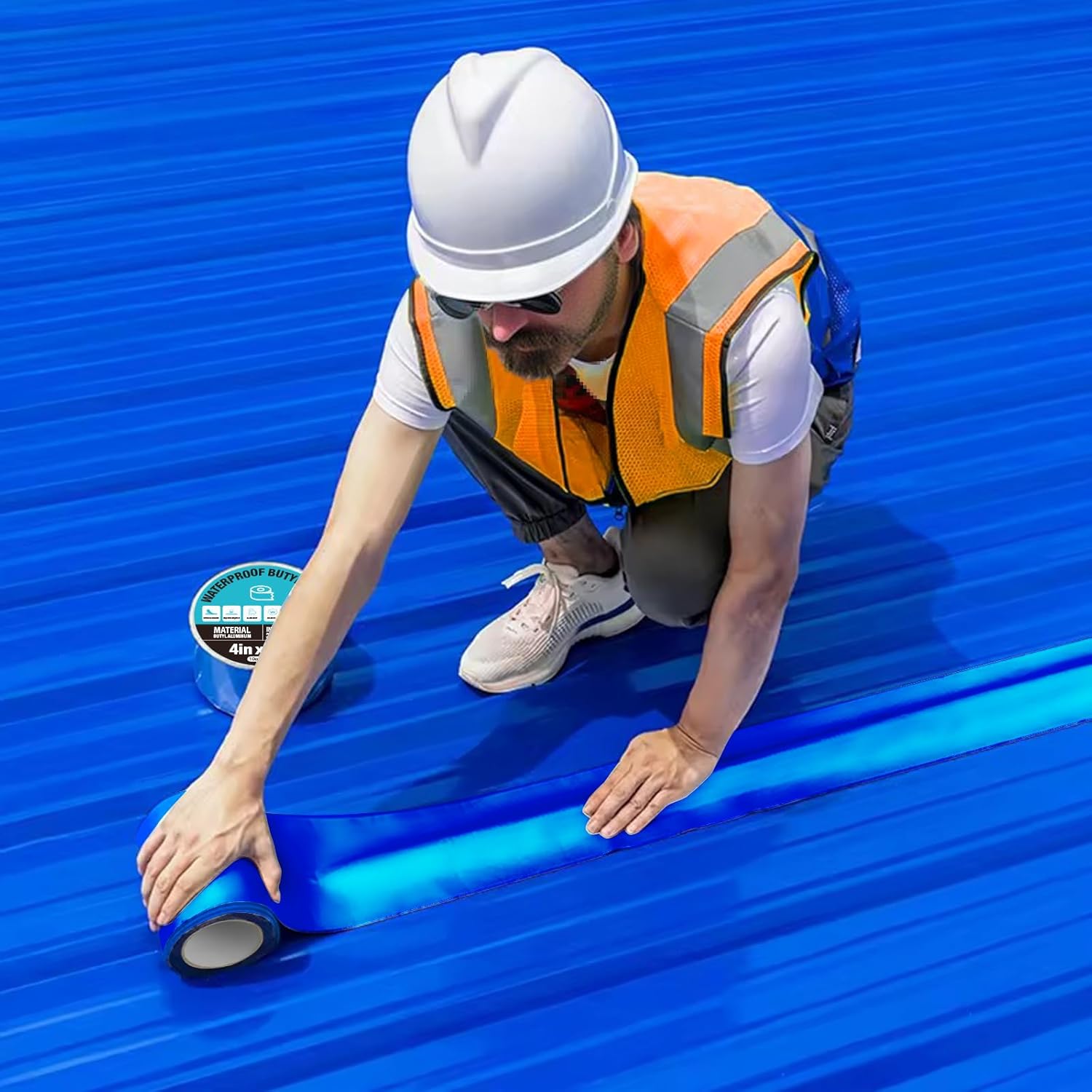Blue Waterproof Tape for Pools, 4" x 16ft, Heavy Duty Strong Adhesive Pool Cover Tape for Roof Leak Repair, RV Roof, Pipe Sealing, Awning, HVAC, Marine - Image 5