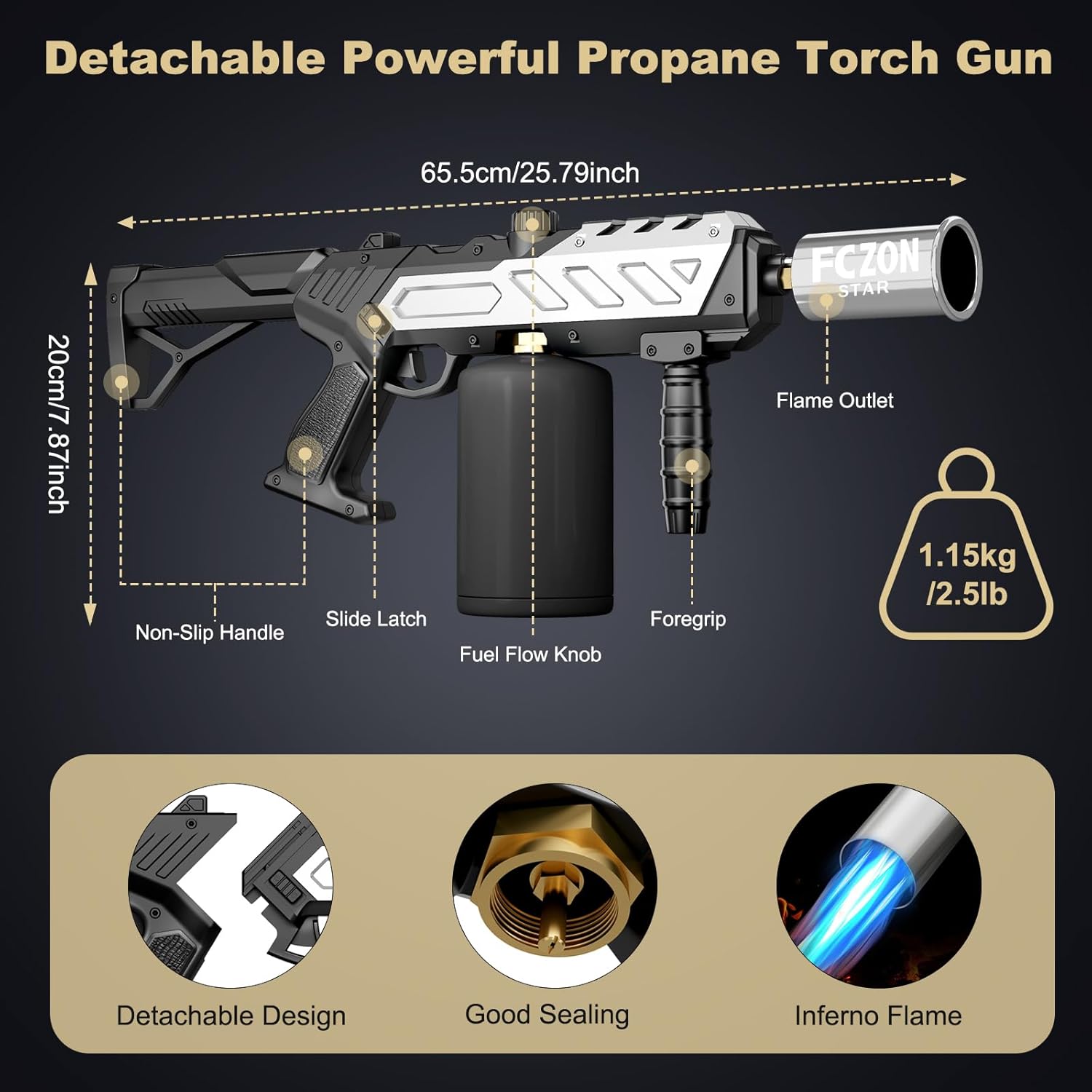 FCZON Flame Thrower Gun, Detachable Cooking Propane Torch Gun with Adjustable Flame, Powerful Blow Torch for BBQ, Searing Steak, Welding, Camping((Propane Tank Not Included) - Image 3