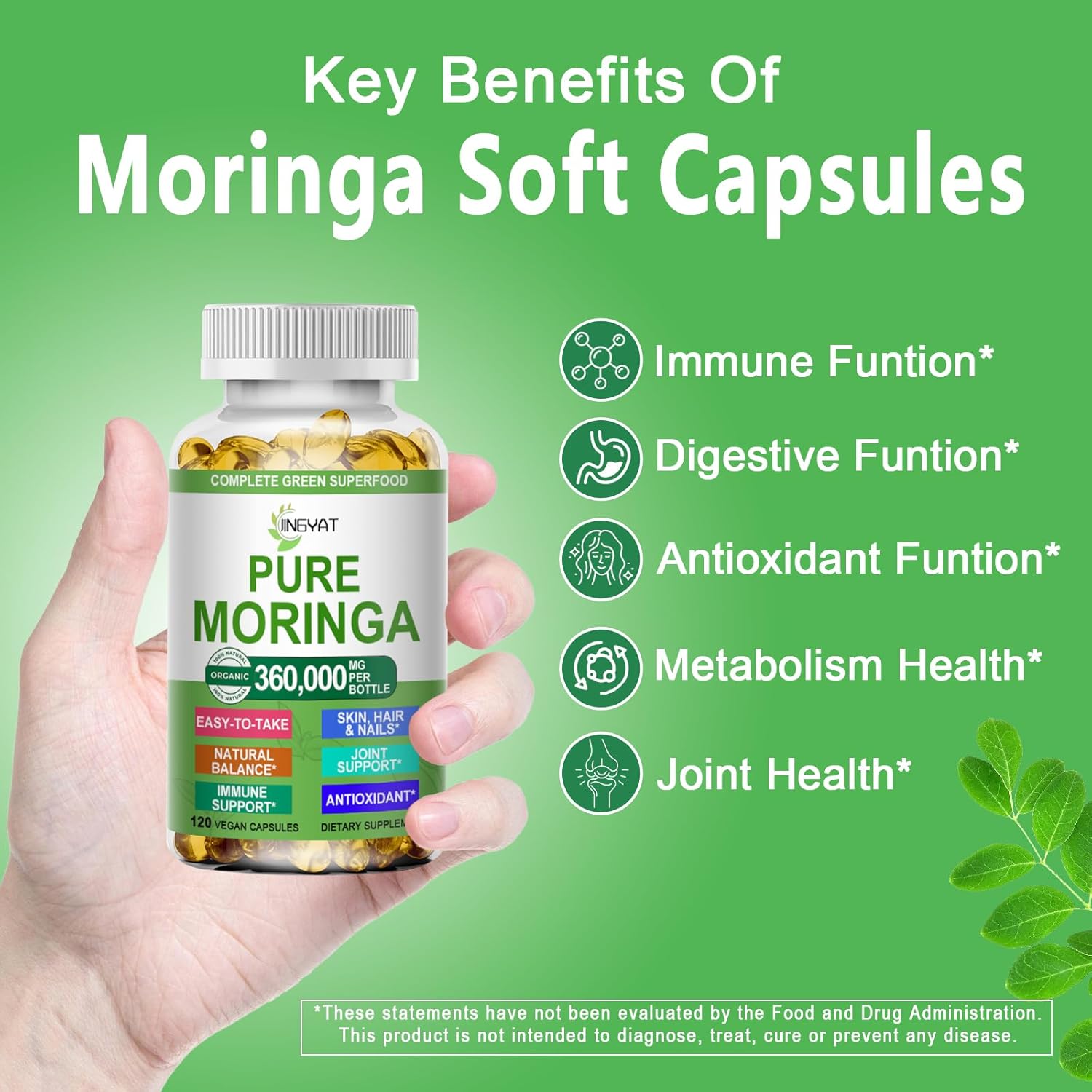 Moringa Softgels, Organic Pure Moringa Oleifera Leaves Extract for Energy, Skin, Gut Health, Immune, Natural Antioxidant, High Potency Moringa Oil Than Moringa Powder, Non-GMO, 60 Serving - Image 2