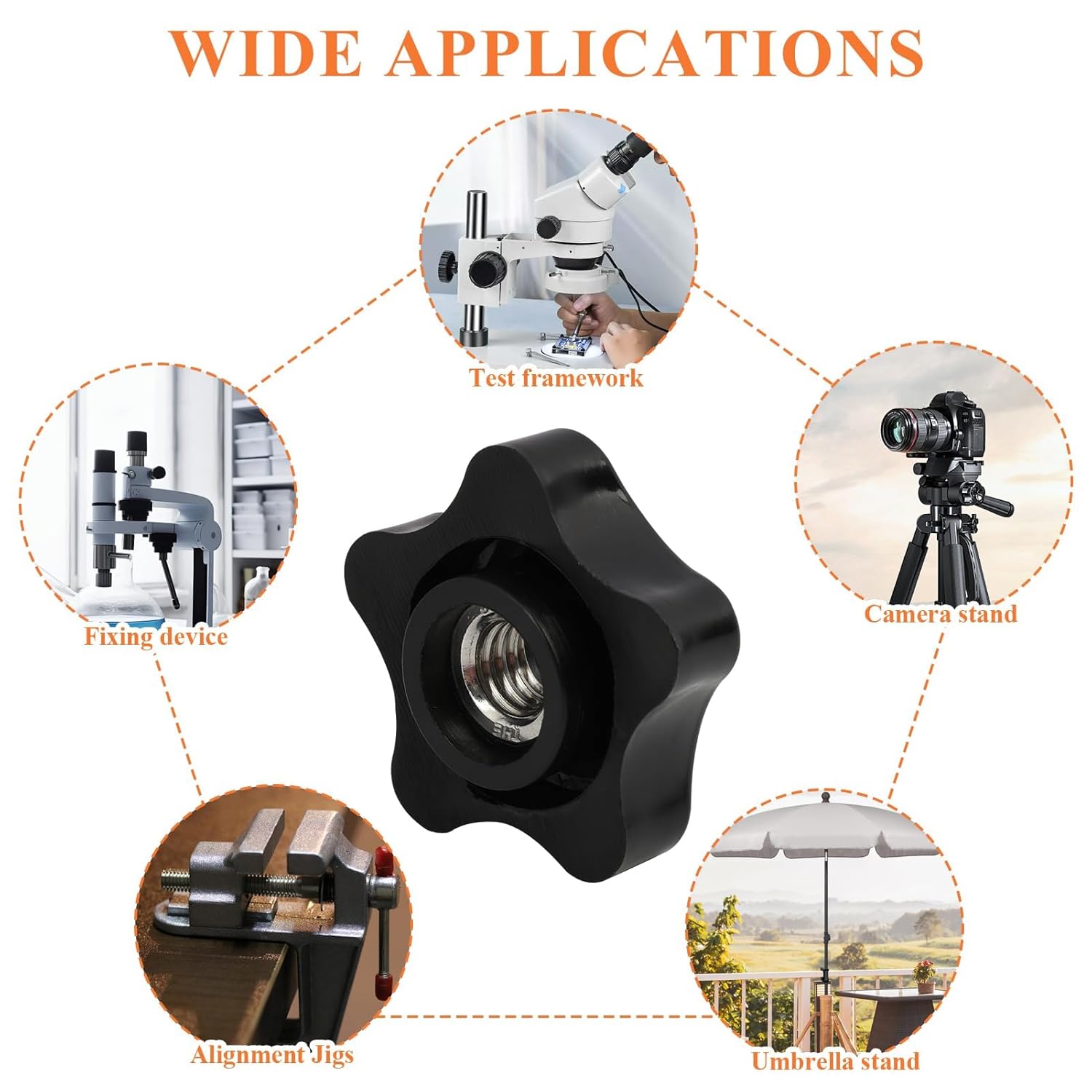 6 Pcs 3/8-16 Threaded Knob Nut, 5 Star Shaped Female Thread Knob with Sturdy PP and Stainless Steel Thread, Black Plastic Star Knobs Screw-On Clamping Knobs for Tool, Machinery & Equipment (3/8"-16) - Image 4