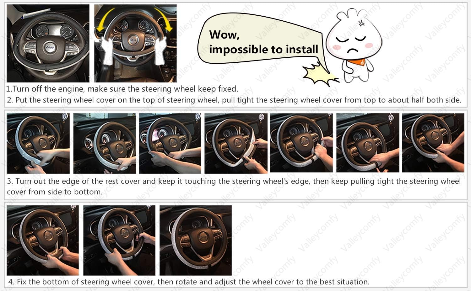 Valleycomfy Steering Wheel Covers Universal 15.75 inch - Genuine Leather, Breathable, Anti Slip & Odor Free (Coffee, L(15" 1/2-16")) - Image 4
