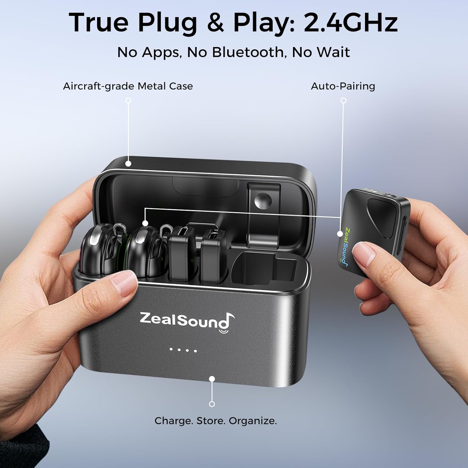ZealSound Wireless Lavalier Microphone for iPhone iPad Android Tablets PC Camera(USB-C/Lightning/DSLR) -2.4GHz Noise Reduction/40H Battery Life with Charging Case,1000ft,Magnetic Clip for Podcast Vlog - Image 4