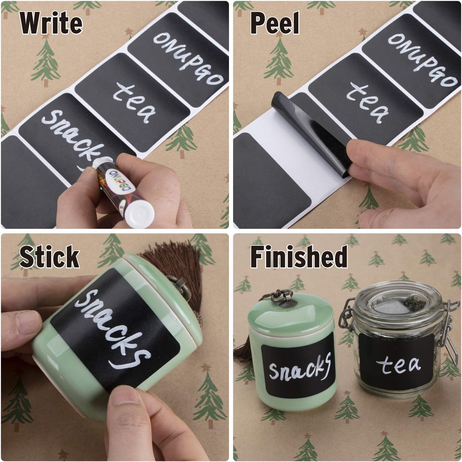 ONUPGO Chalkboard Labels-180pcs Waterproof Reusable Blackboard Stickers with 1 Liquid Chalk Marker for Mason Jars, Parties Decoration, Craft Rooms, Weddings, Storage, Organize Your Home & Kitchen - Image 7