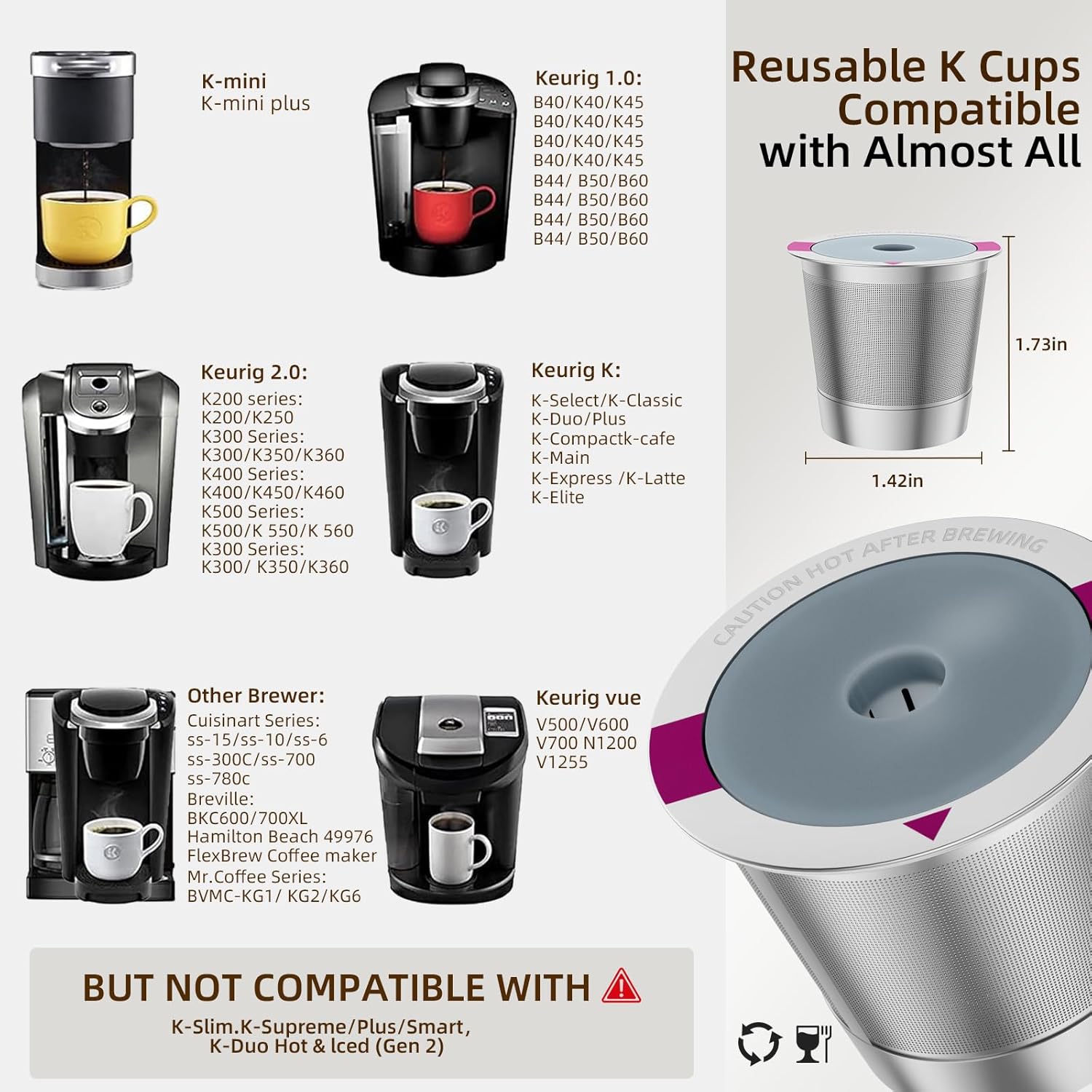2 Pack Reusable K Cup Coffee Pods, Universal Stainless Steel Refillable K Cup Coffee Filters for Keurig 1.0 and 2.0 Coffee Makers - Image 3
