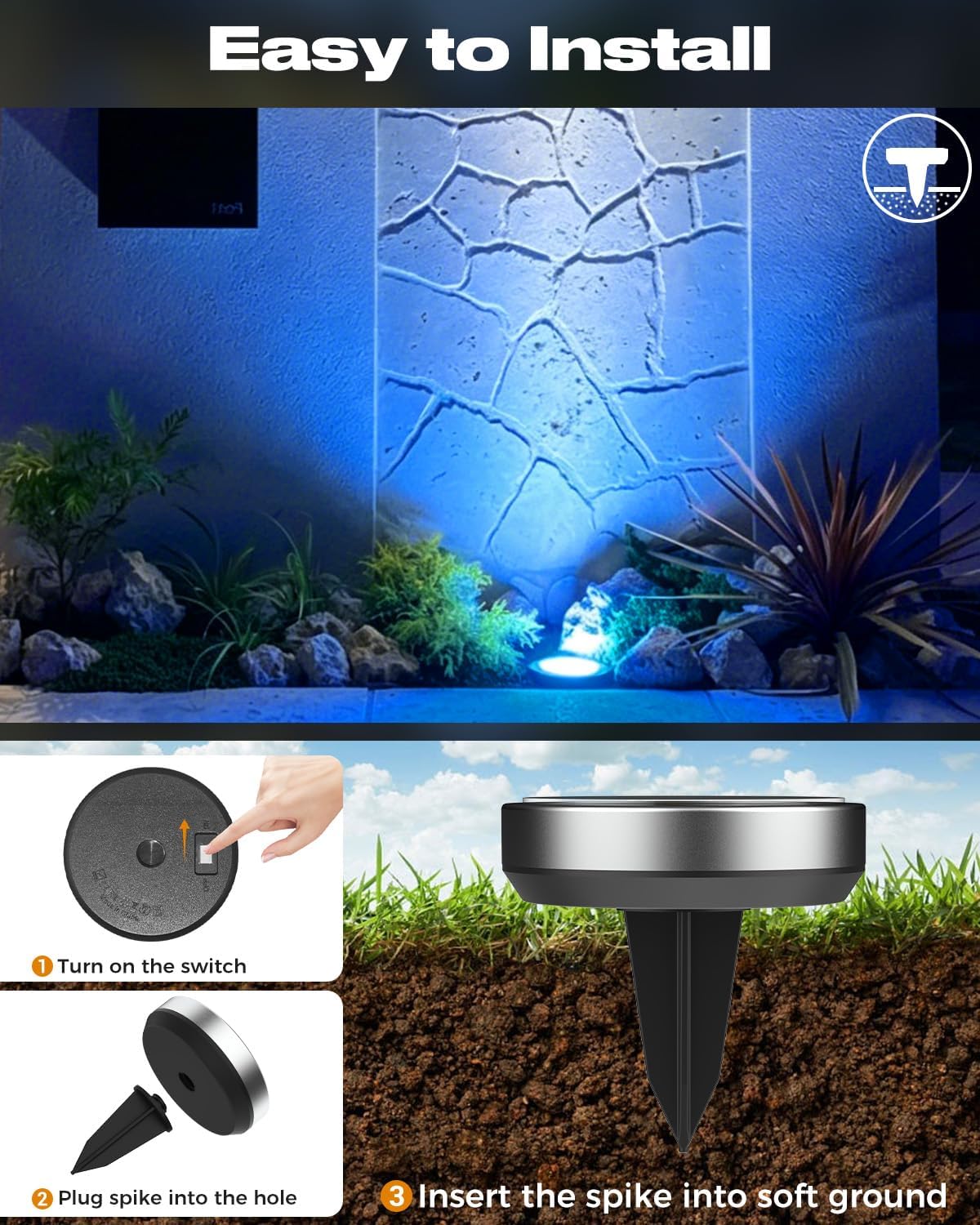 btfarm 16 Pack Solar Lights Outdoor, 8 LED Solar Ground Lights IP65 Waterproof Flat Solar Disc Light, Pathway Lights for Garden Patio Yard Christmas Decorations, Red+Blue+Cool White+Warm White - Image 4