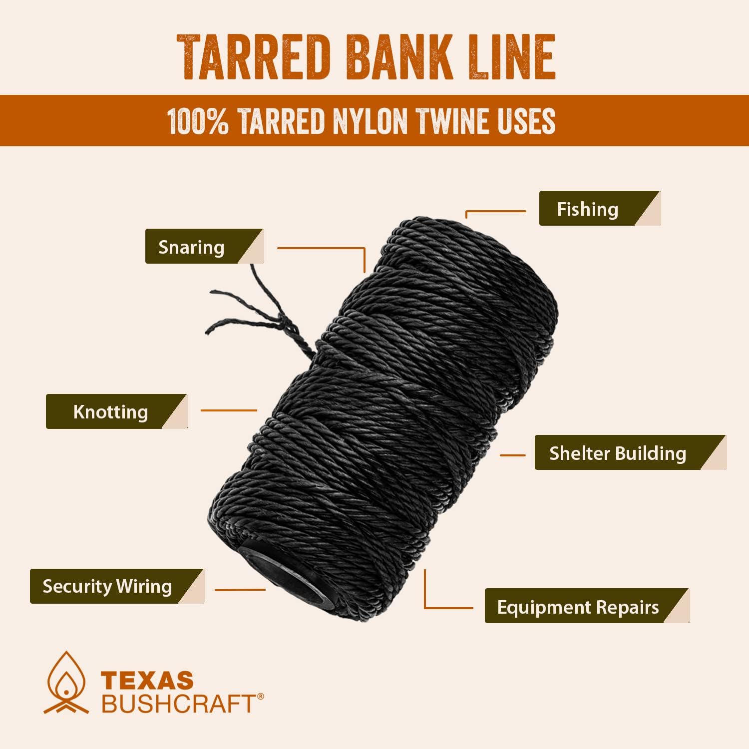 Texas Bushcraft Tarred Bank Line Twine - #36 Black Nylon String for Fishing, Camping and Outdoor Survival – Strong, Weather Resistant Bankline Cordage for Trotline - Image 6