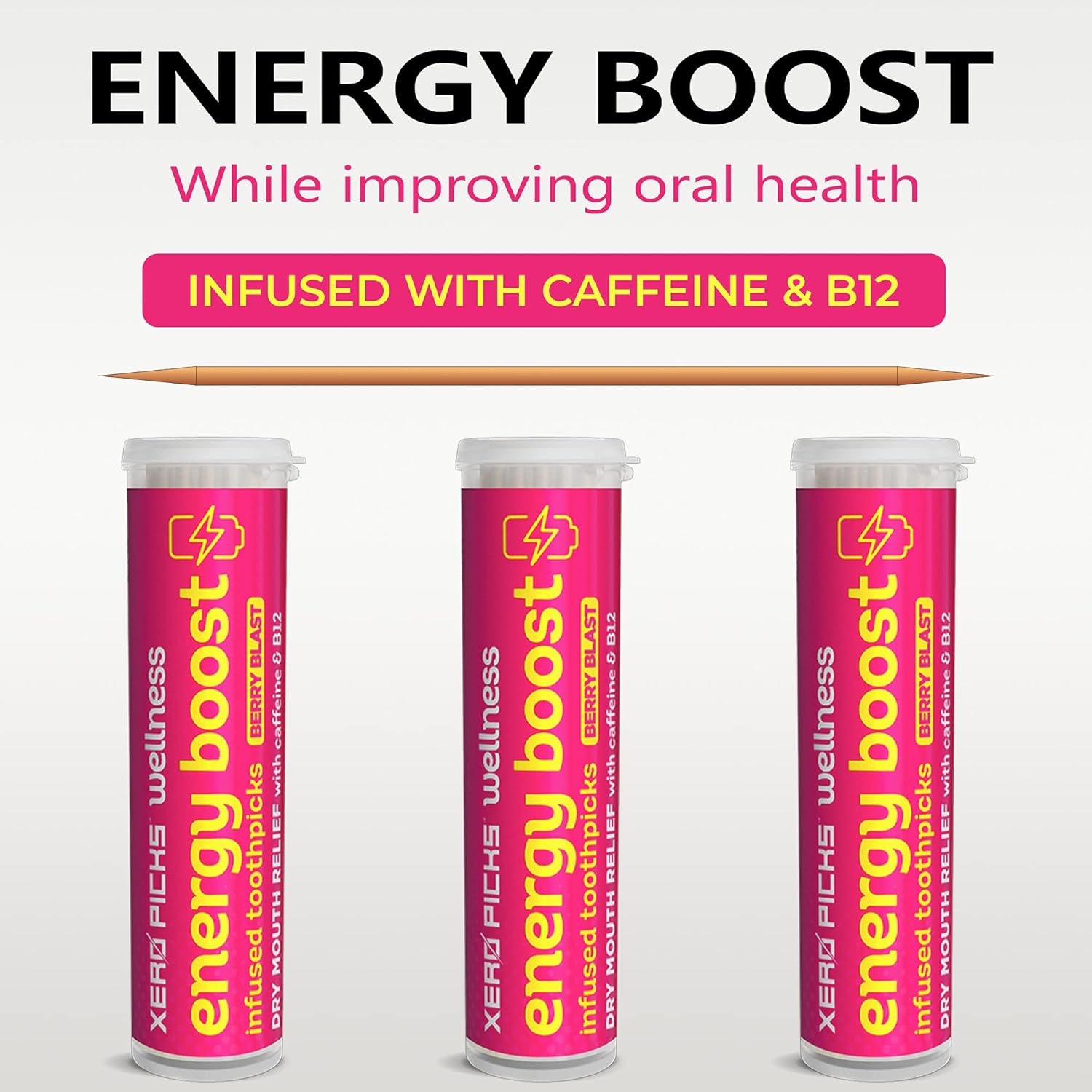 Xero Picks Wellness Flavored Toothpicks Energy Boost with Caffeine, B12, and B6 (Berry Blast, 3 Pack) Kosher - Sugar Free - Image 2