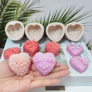 4 Pack Heart Resin Rose Flower Sili...