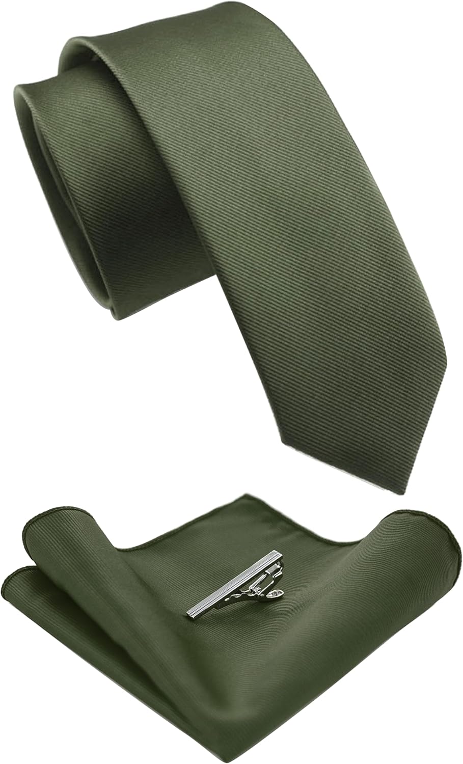 JEMYGINS 2.4" Solid Color Skinny Tie and Pocket Square with Tie Clip Sets for Men (6cm)