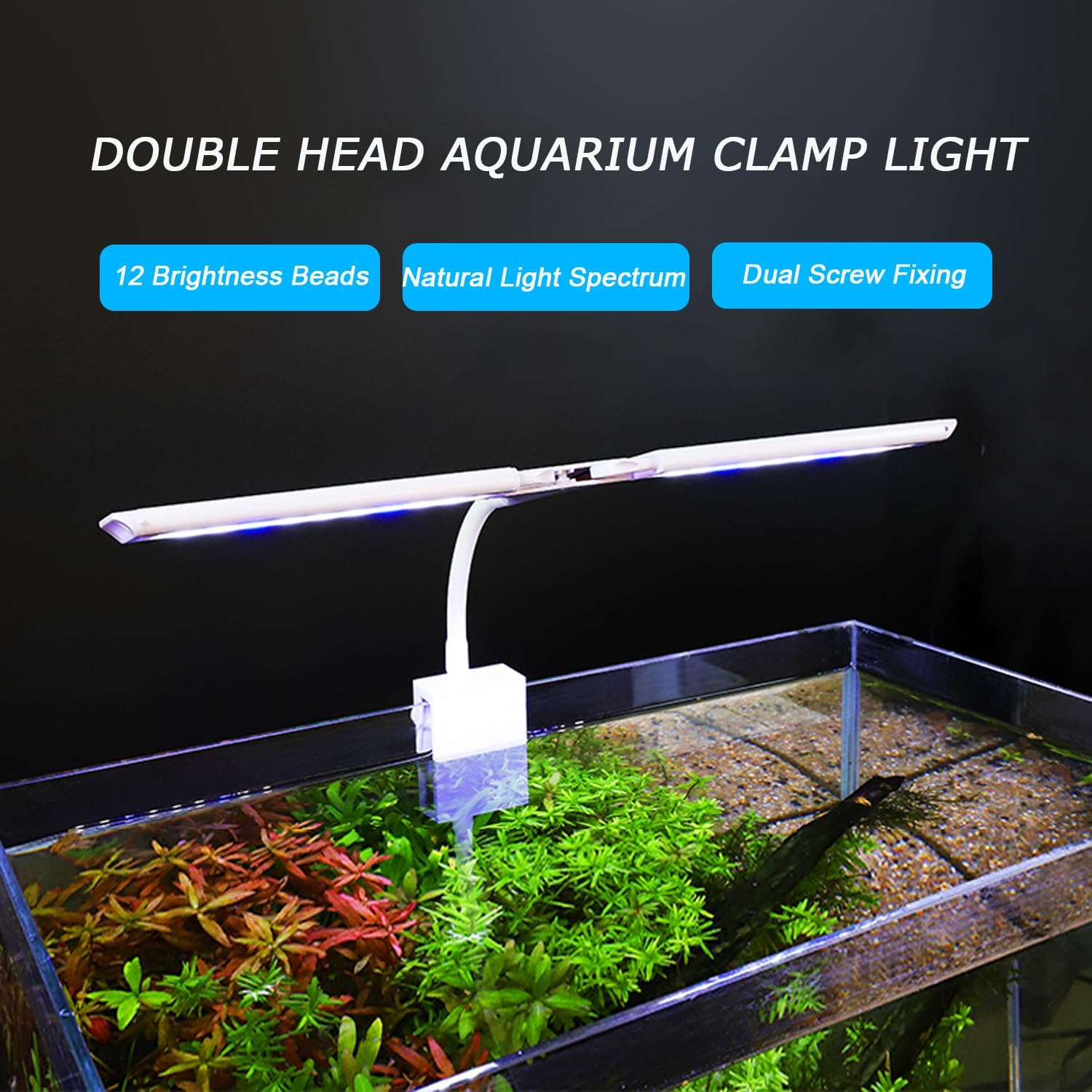 LED Aquarium Light Full Spectrum Clip Fish Tank Light Plants Light 360° Adjustable 2 Light Bar Super-Bright 8W Suitable for 20-40 Gal Fish Tank - Image 3