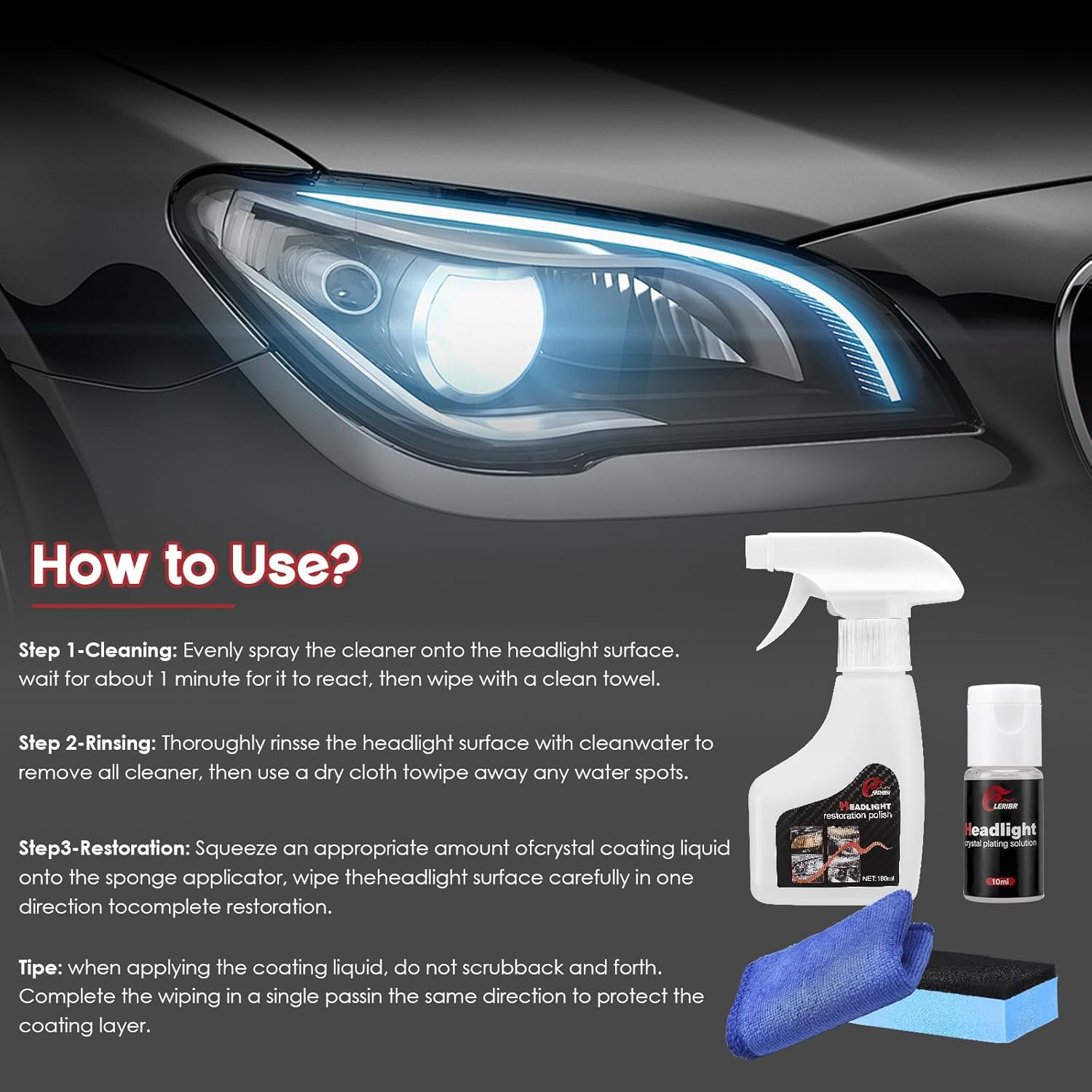 Automotive Headlamp Restoration Fluid Kit,Headlight Refurbishing Agent,2025 New Automotive Headlamp Restoration Fluid Oxidized Kit,Multifunctional Headlight Polishing for All Vehicle Types - Image 7