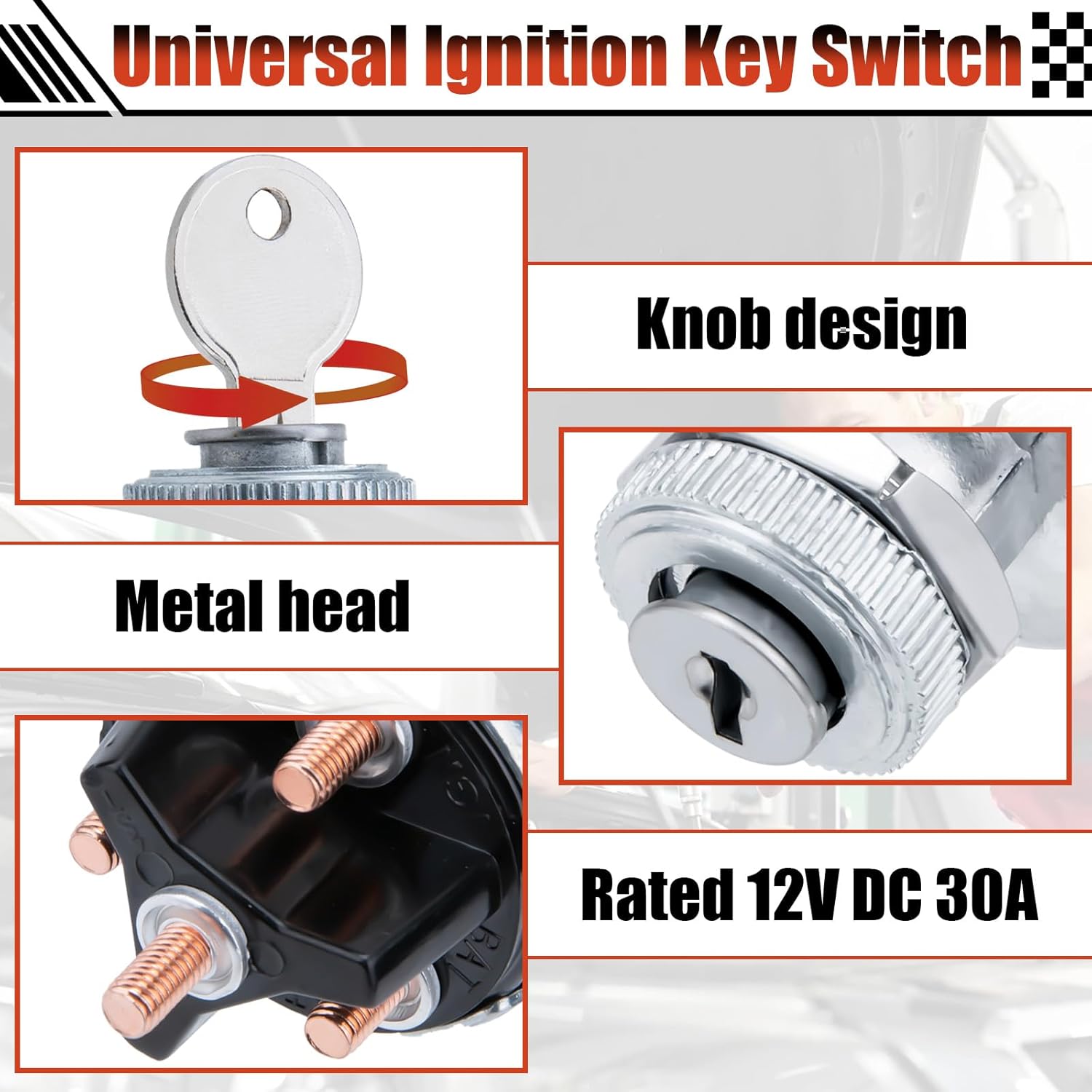 Ignition Switch with Key, Universal Ignition Key Switch, 12V 4 Position Starter Key Ignition Switch, Fits Most Car, Truck, Tractor, Trailer, Forklift, and More, Acc/Off/IGN/Start 4 Terminal - Image 7
