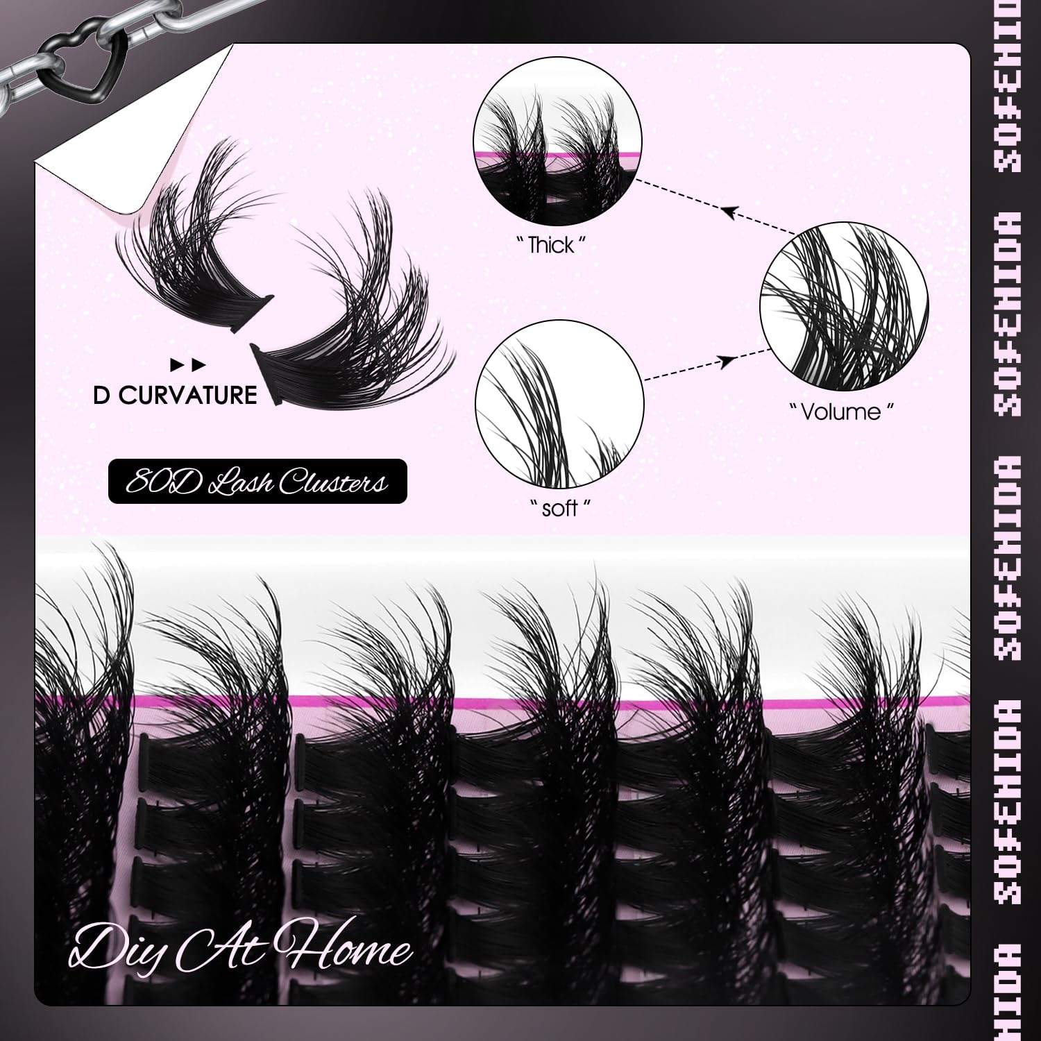 SOFENIDA Lash Clusters Kit 80D Lash Clusters Kit 10-18mm Volume Eyelash Clusters D Curly Cluster Eyelash Extensions 3D Wispy Lashes Cluster DIY Lash Extension Kit(80D-10-18MIX Thick Kit) - Image 3