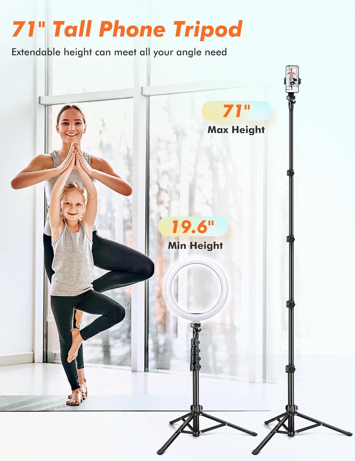 Nineigh 71" Tripod for iPhone, Phone Tripod Selfie Stick with Remote, Cell Phone Tripods & Tall Travel Tripods for Recording Video Selfies Photo, Compatible with iPhone 17 16 15 14 Pro Max 13 Android - Image 2