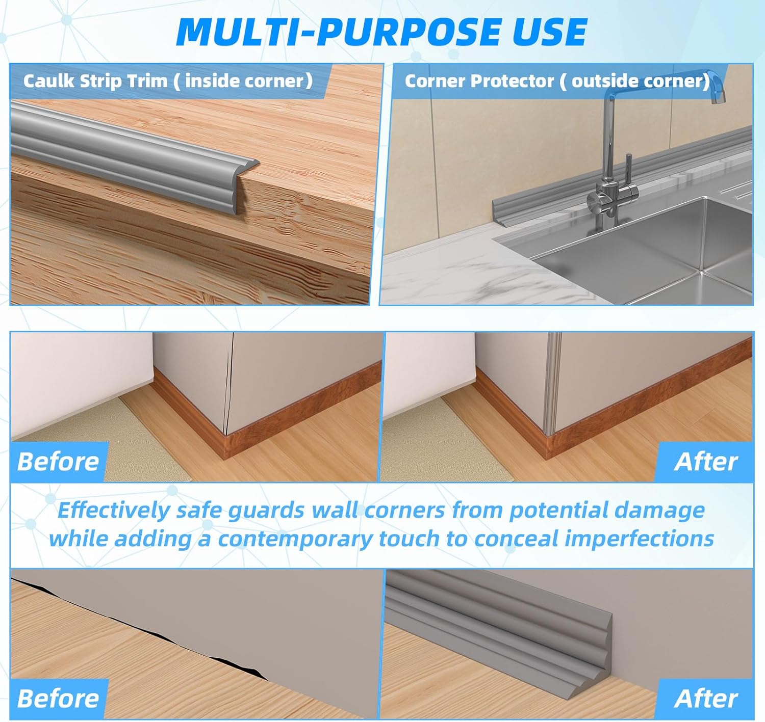 10FT Flexible Wall Corner Protector Moulding Trim, Peel and Stick Inside & Outside Wall Corner Guards Edge Protector,Self Adhesive Molding Trim Strip for Edge Ceiling - Image 6