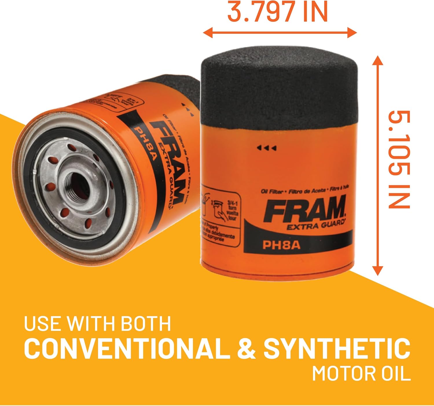 FRAM Extra Guard PH8A 10K Mile Change Automotive Replacement Interval Spin-On Engine Oil Filter for Select Vehicle Model Years, Vehicle Engine Protection Oil Filter for Everyday Drivers - Image 3