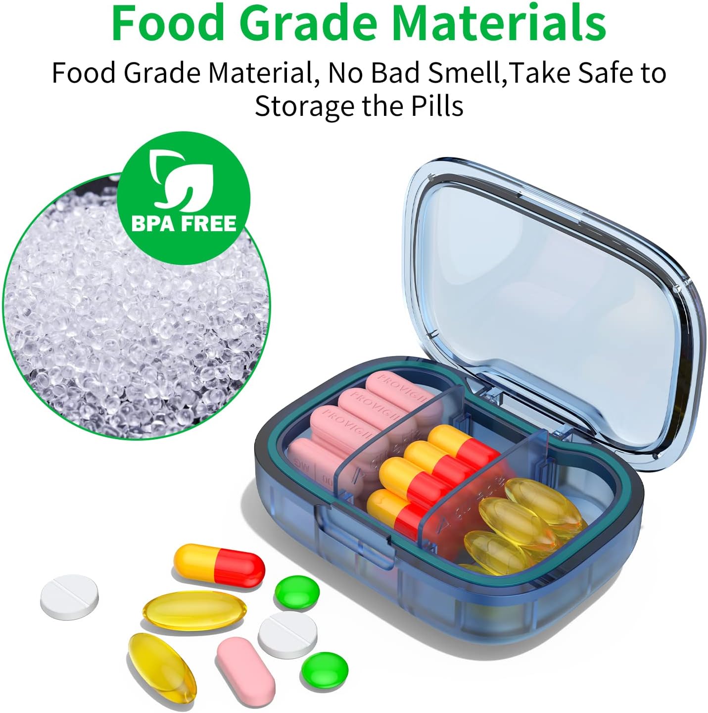 2 Pack 3 Compartment Small Pill Box, Moisture Proof Case, Travel Organizer for Pocket Purse, Daily Portable Medicine Vitamin Container, Fish Oil and Supplement Storage - Image 5
