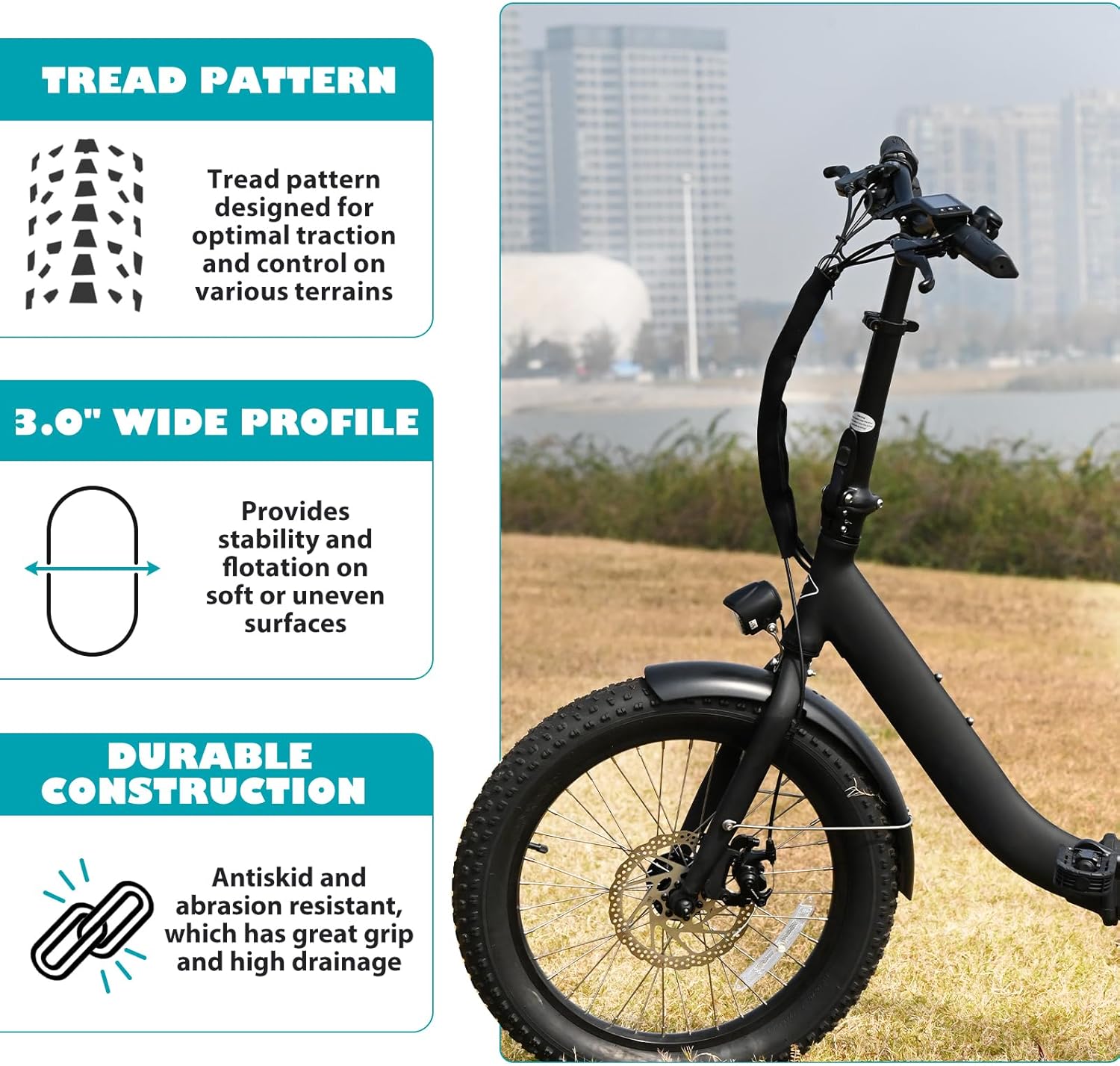 MEGHNA Fat Bike Tire 24 inch Electric Bike Tire All - Terrain High Traction Fat Tire 24 x 30 inch Foldable Tire Replacement for E - Bike Mountain Bike - Image 4
