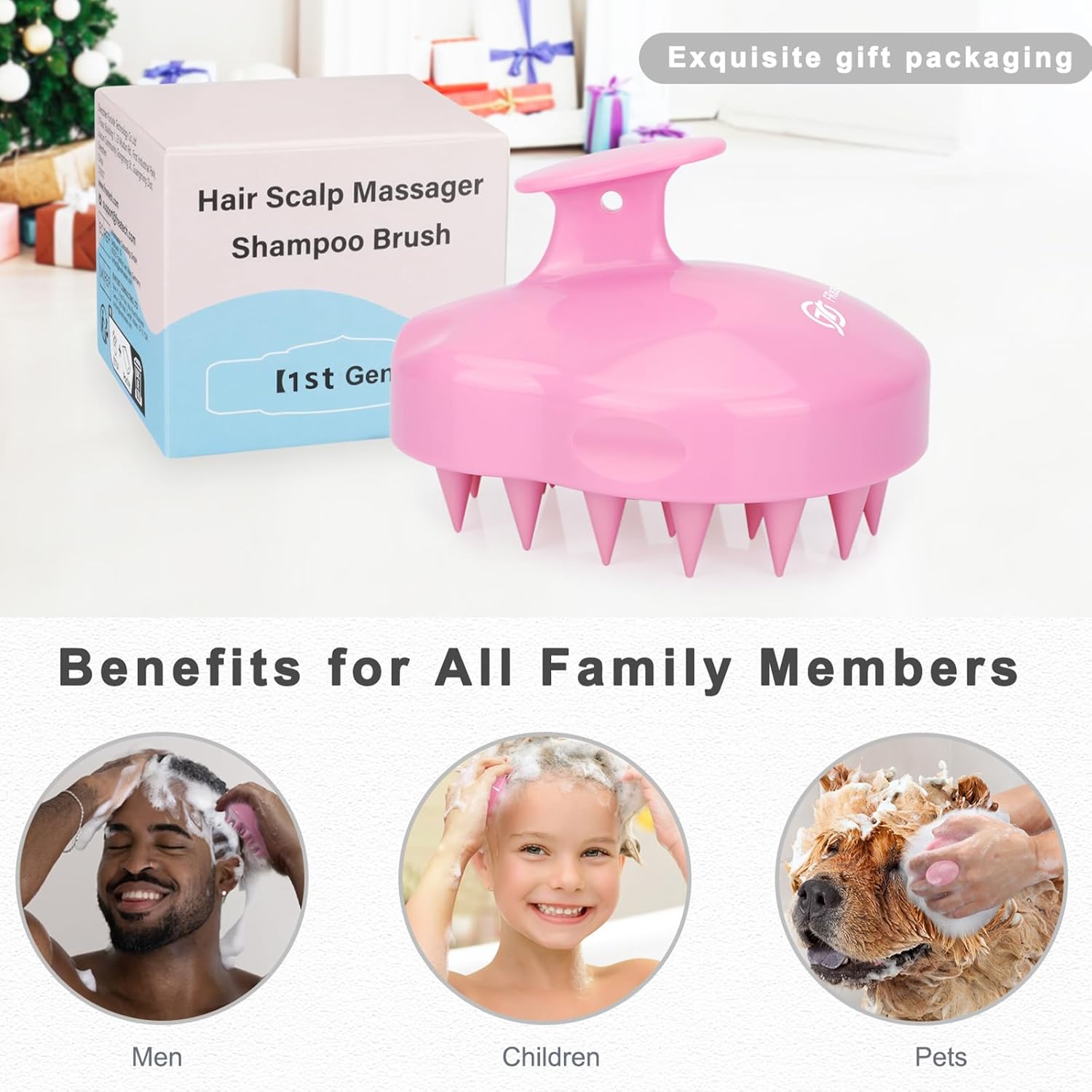 FREATECH Massager Shampoo Brush with Soft Silicone Bristles for Scalp Care, Shower Hair Scalp Scrubber Exfoliator for Dandruff Removal and Hair Growth, Wet & Dry for Men, Women and Kids, Pink - Image 6