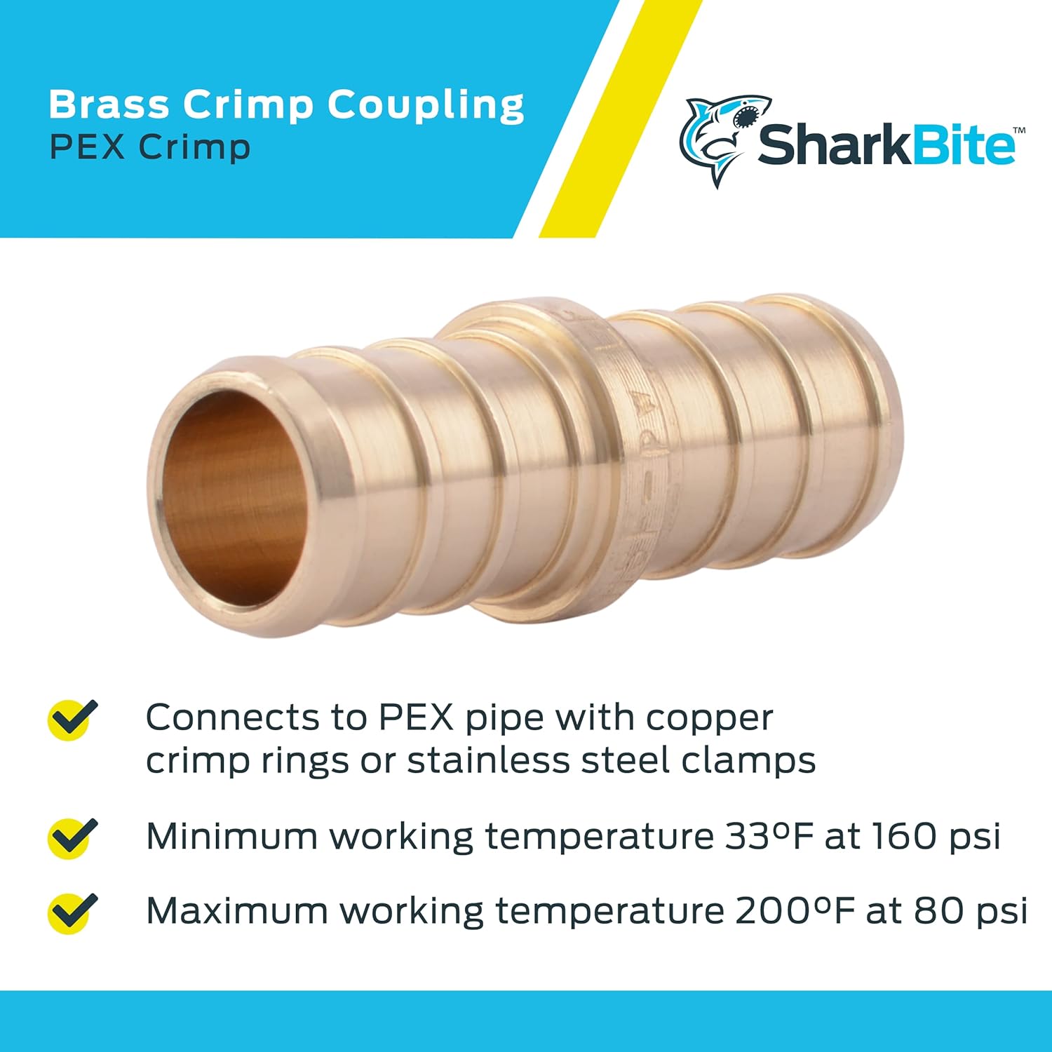 SharkBite 1/2 Inch Crimp Coupling, Pack of 10, Brass Plumbing Fitting, PEX Pipe, PE-RT, UC008LFA10 - Image 4
