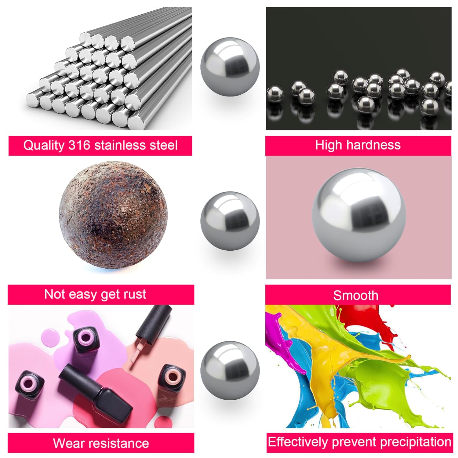 HINZIC 125pcs Paint Mixing Balls, 4mm/0.16inch Nail Polish 316 Stainless Steel Bearing Balls - Image 4