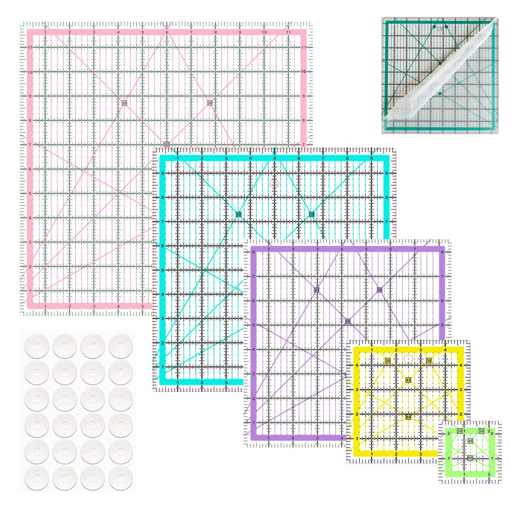 Quilting Rulers,5 Square Quilting Rulers(2.5",5",8.5",10",12") Multicolored