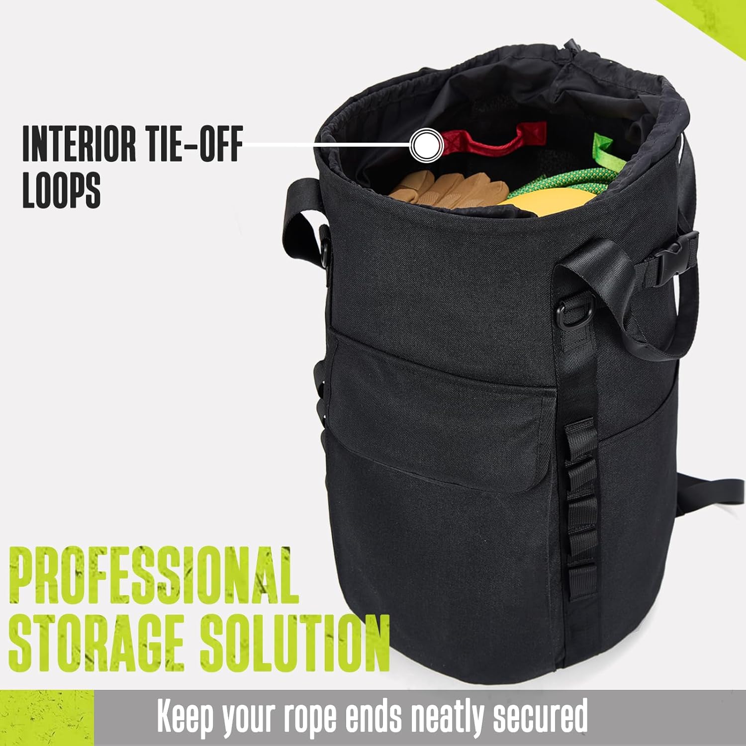Arborist Rope Bag, 35L Tree Climbing Rope Bag, Arborist Equipment Bucket Backpack, Arborist Gear Carrier Bag with Side Pockets, Tough Rock Climbing Backpack, Rock and Tree Climbing Gear - Image 5