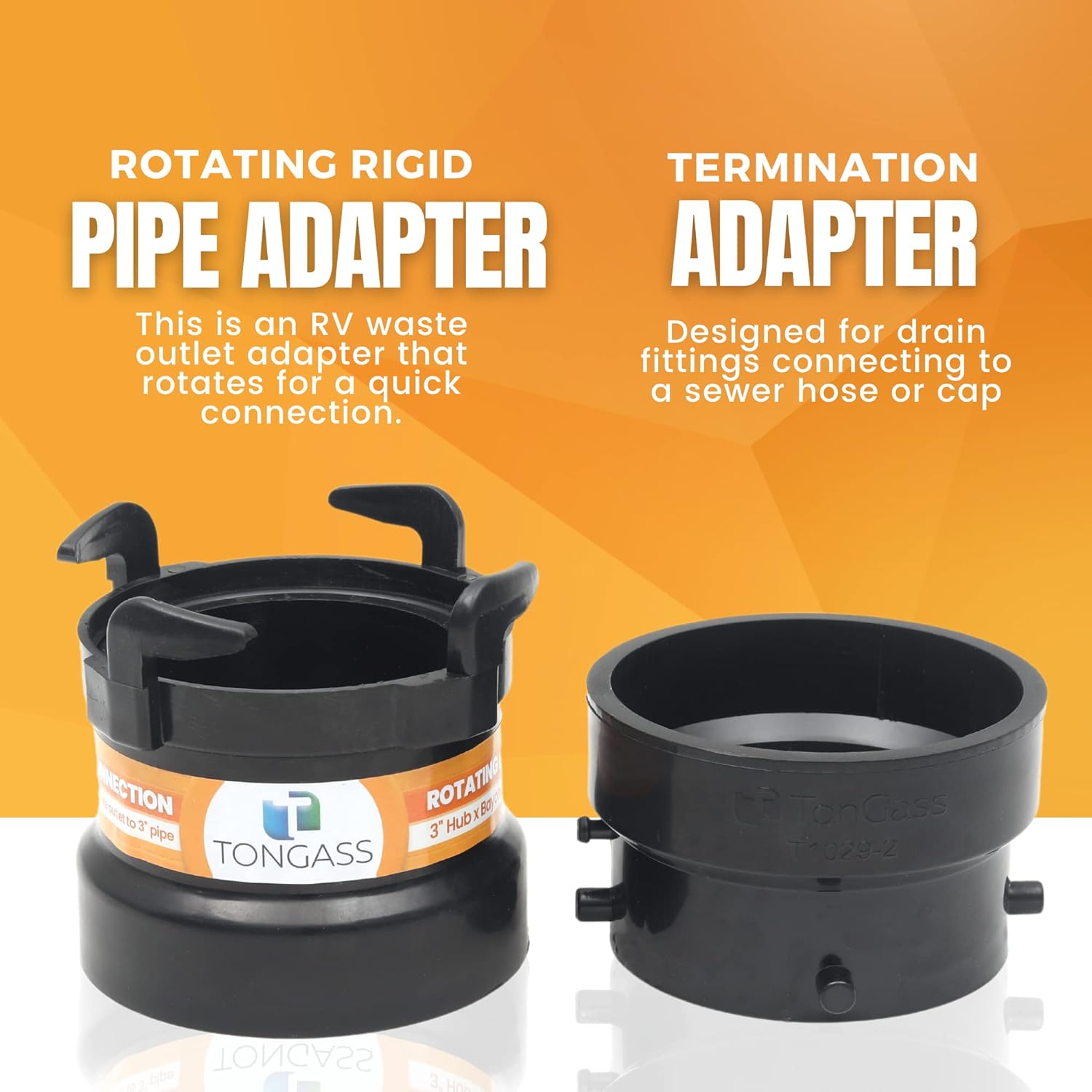 TonGass (Combo Pack) RV Sewer Hose Fitting Adapter to PVC, RV Sewer Connection & RV Sewer Termination Adapter - 3" Hub x Bayonet Hooks - Image 6