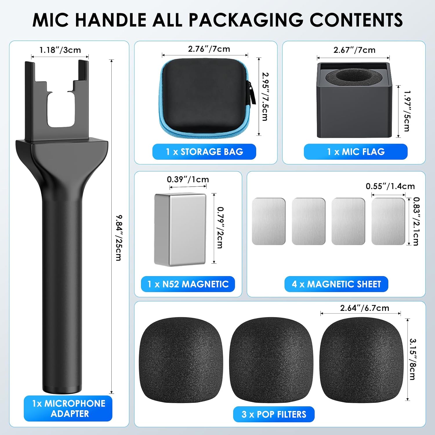 Handheld Adaptor for Interview Mic, Mic Handle Compatible with DJI, Rode and All Lav Microphone, Wireless Microphone Handle, Mic Holder with 3 Pop Filter and Flag Station for Vlogging, Reports - Image 4