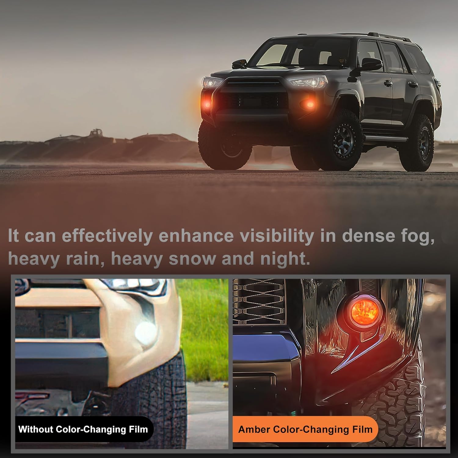 Car Front Fog Light Color-changing Film for 2014-2024 Toyota 4Runner Accessories TPU Tint Film Color Sticker - Amber (4 PCS) - Image 3